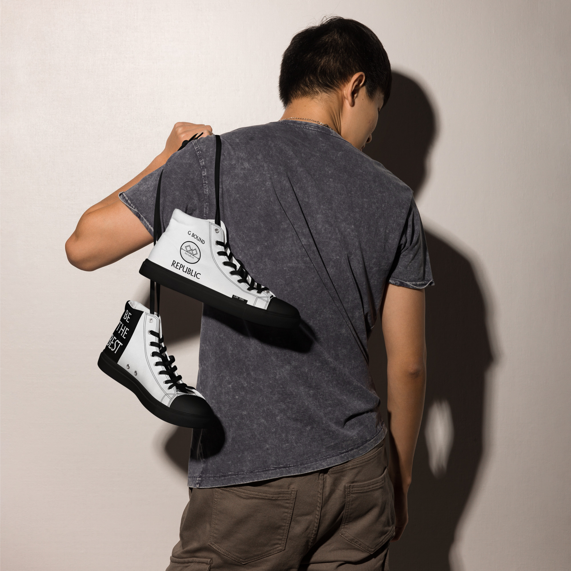 G Bound Republic White Men’s High Top Canvas Shoes - Image 15