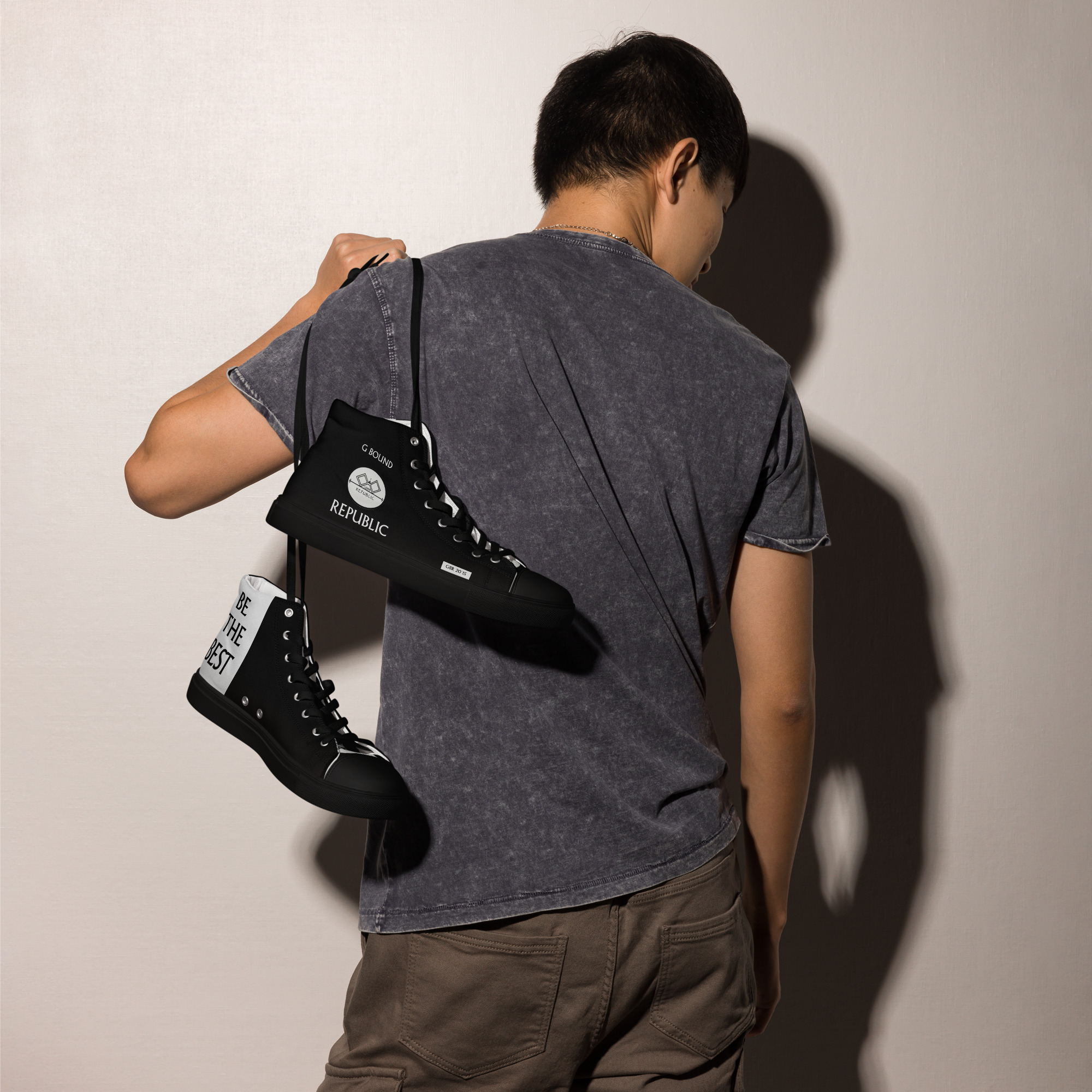 G Bound Republic Silver & Black Men’s High Top Canvas Shoes - Image 2