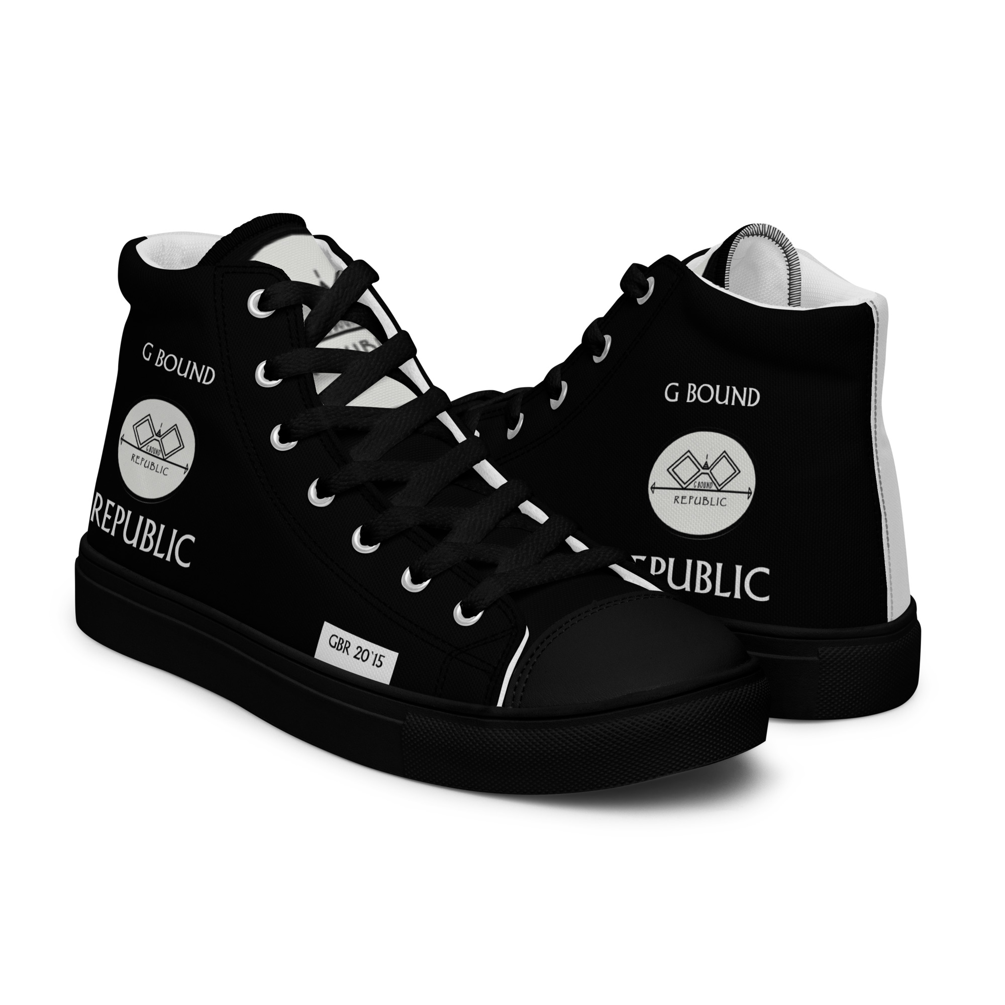 G Bound Republic Silver & Black Men’s High Top Canvas Shoes - Image 7