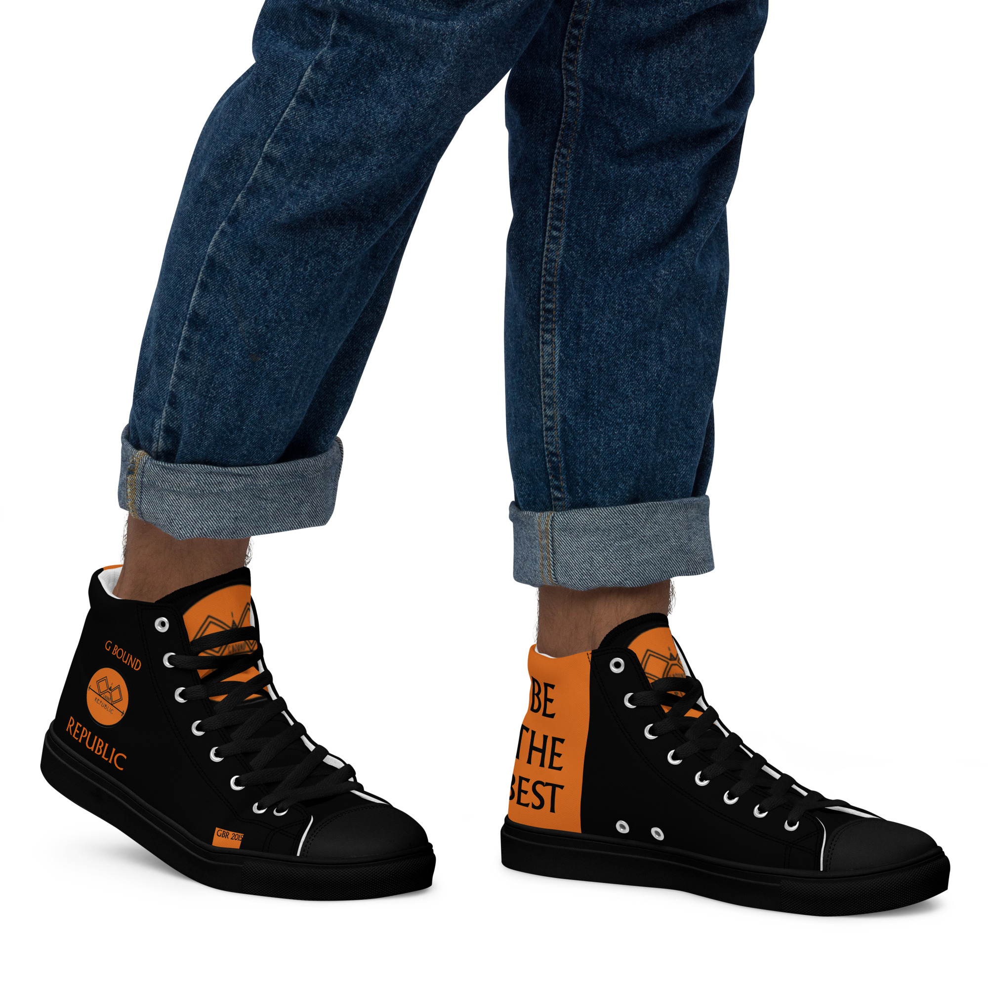 G Bound Republic Orange & Black Men’s High Top Canvas Shoes - Image 2