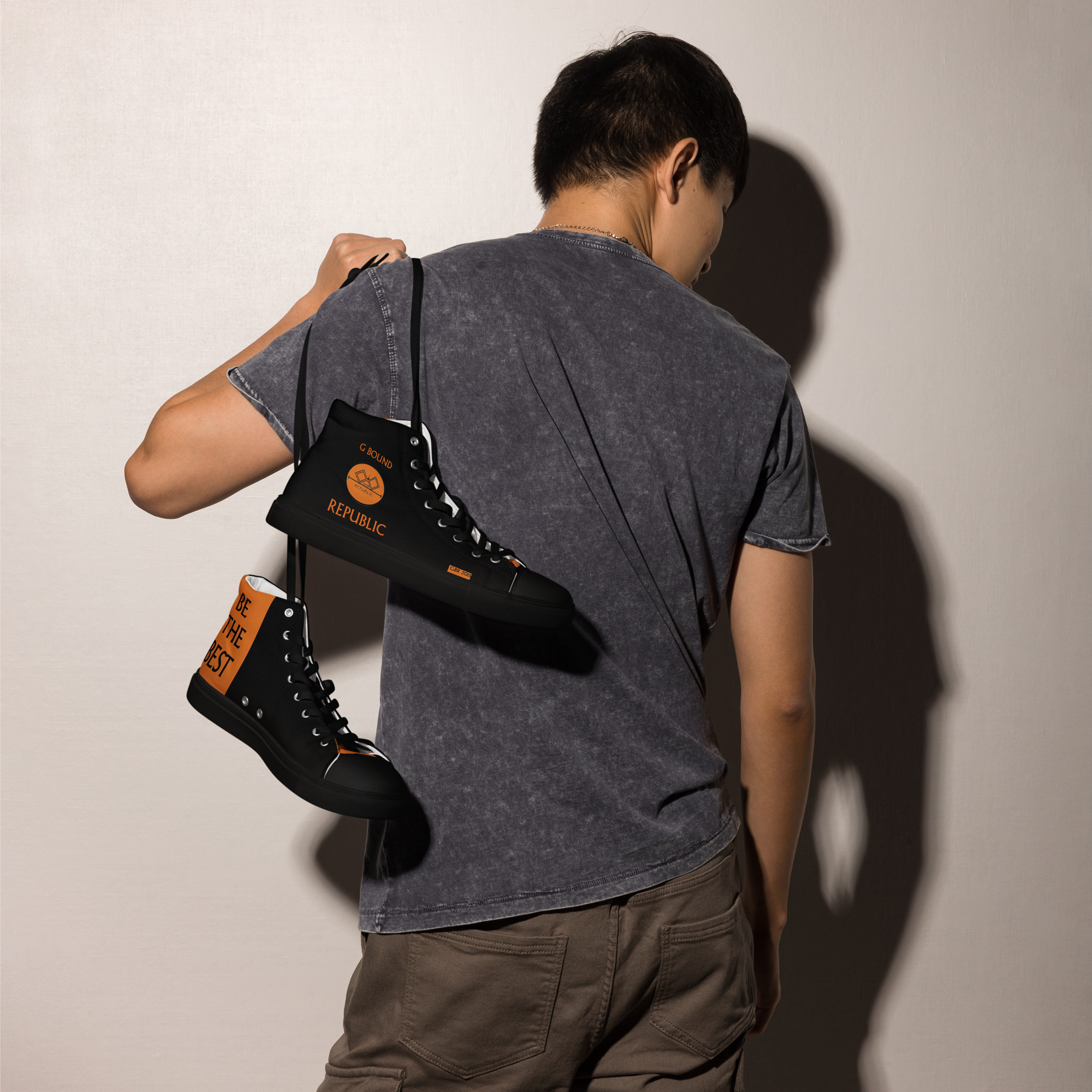 G Bound Republic Orange & Black Men’s High Top Canvas Shoes - Image 16