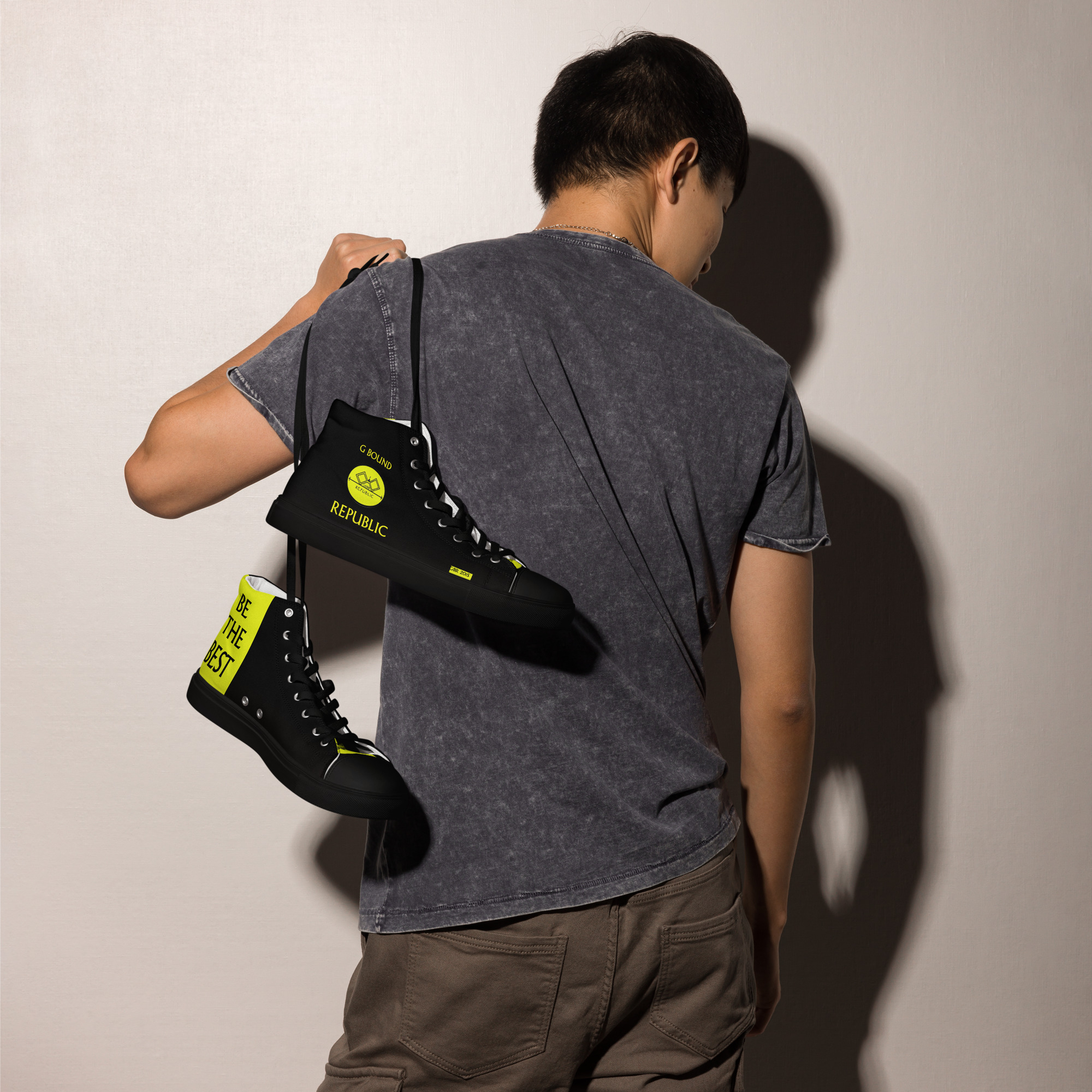 G Bound Republic Yellow & Black Men’s High Top Canvas Shoes - Image 2