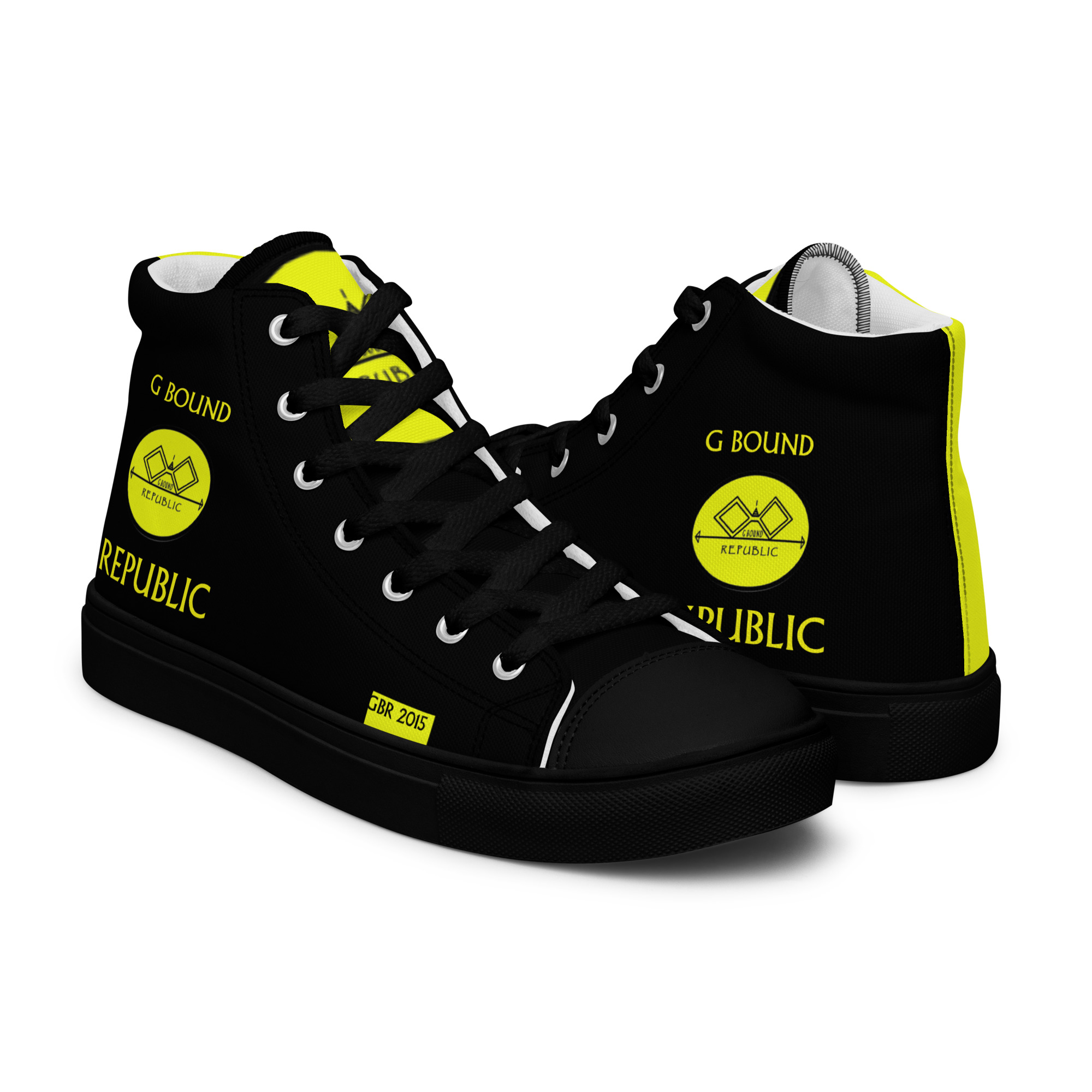 G Bound Republic Yellow & Black Men’s High Top Canvas Shoes - Image 9