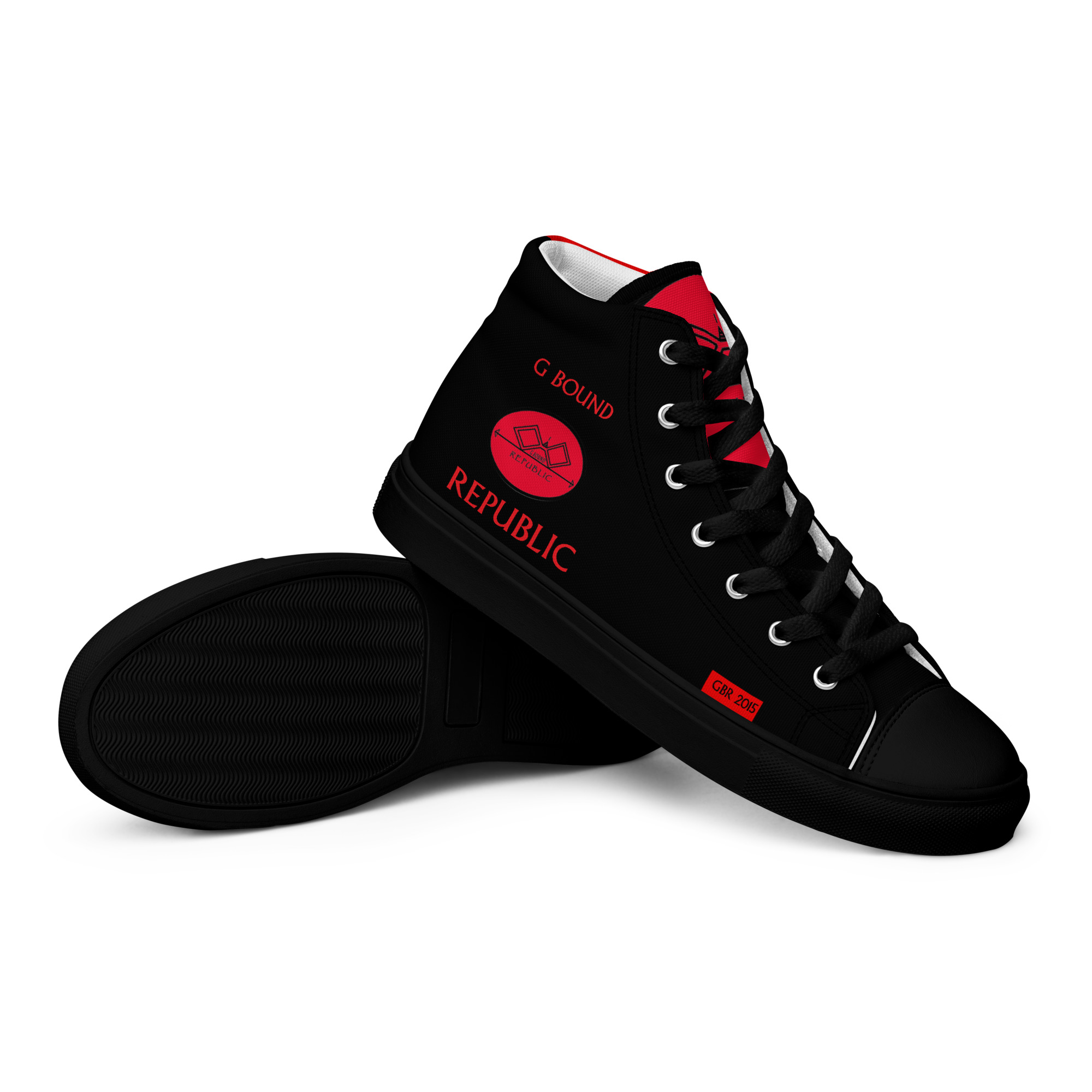G Bound Republic Red & Black Men’s High Top Canvas Shoes - Image 4