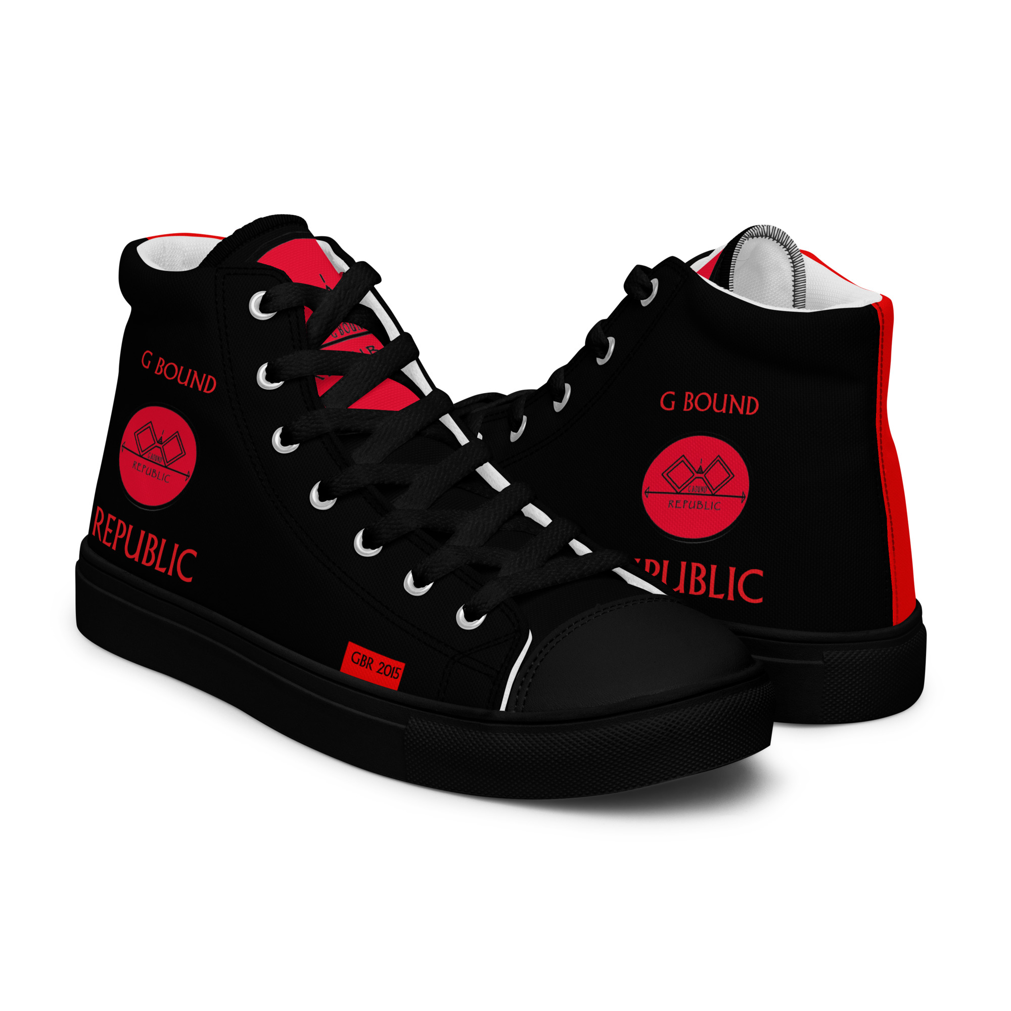 G Bound Republic Red & Black Men’s High Top Canvas Shoes - Image 8