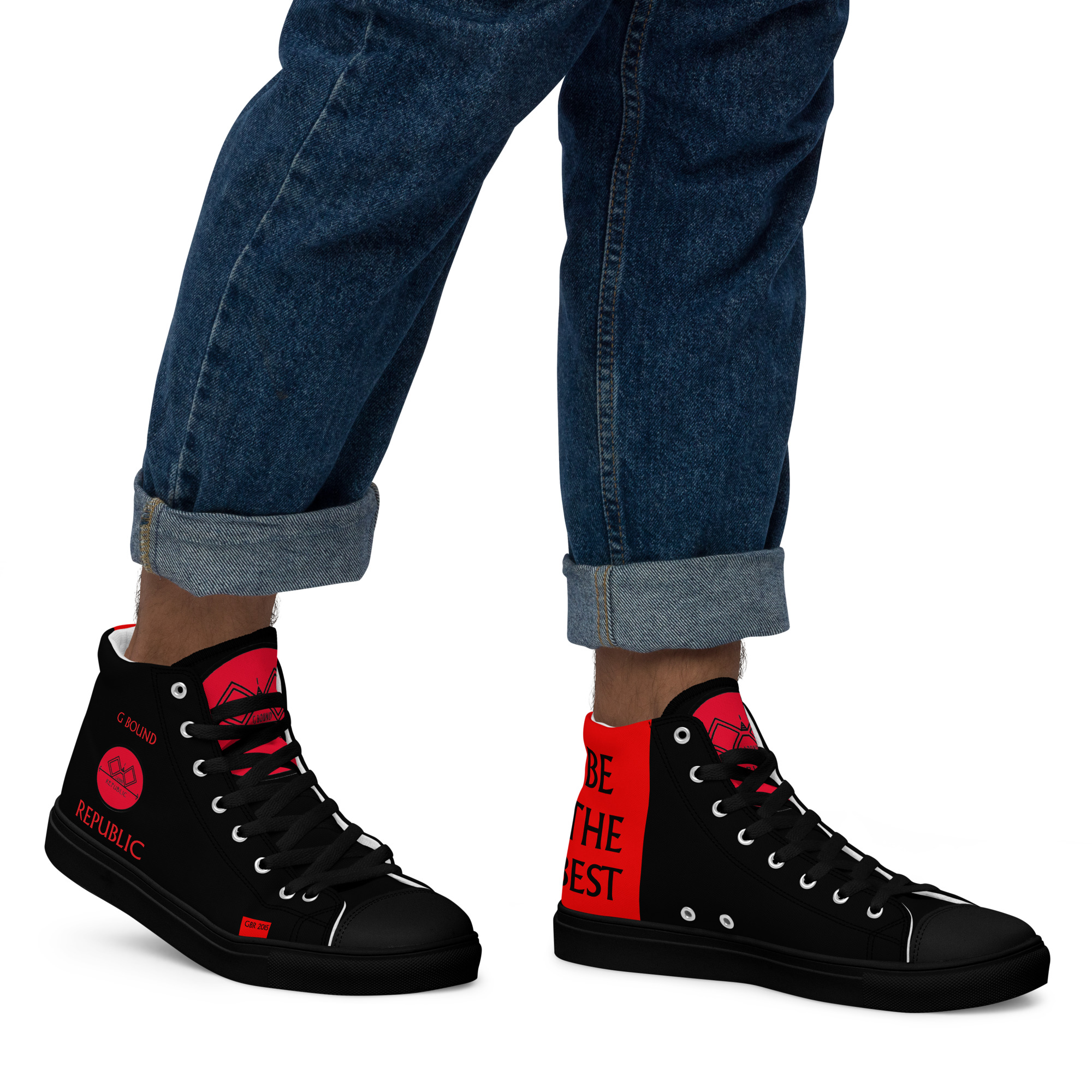 G Bound Republic Red & Black Men’s High Top Canvas Shoes - Image 19