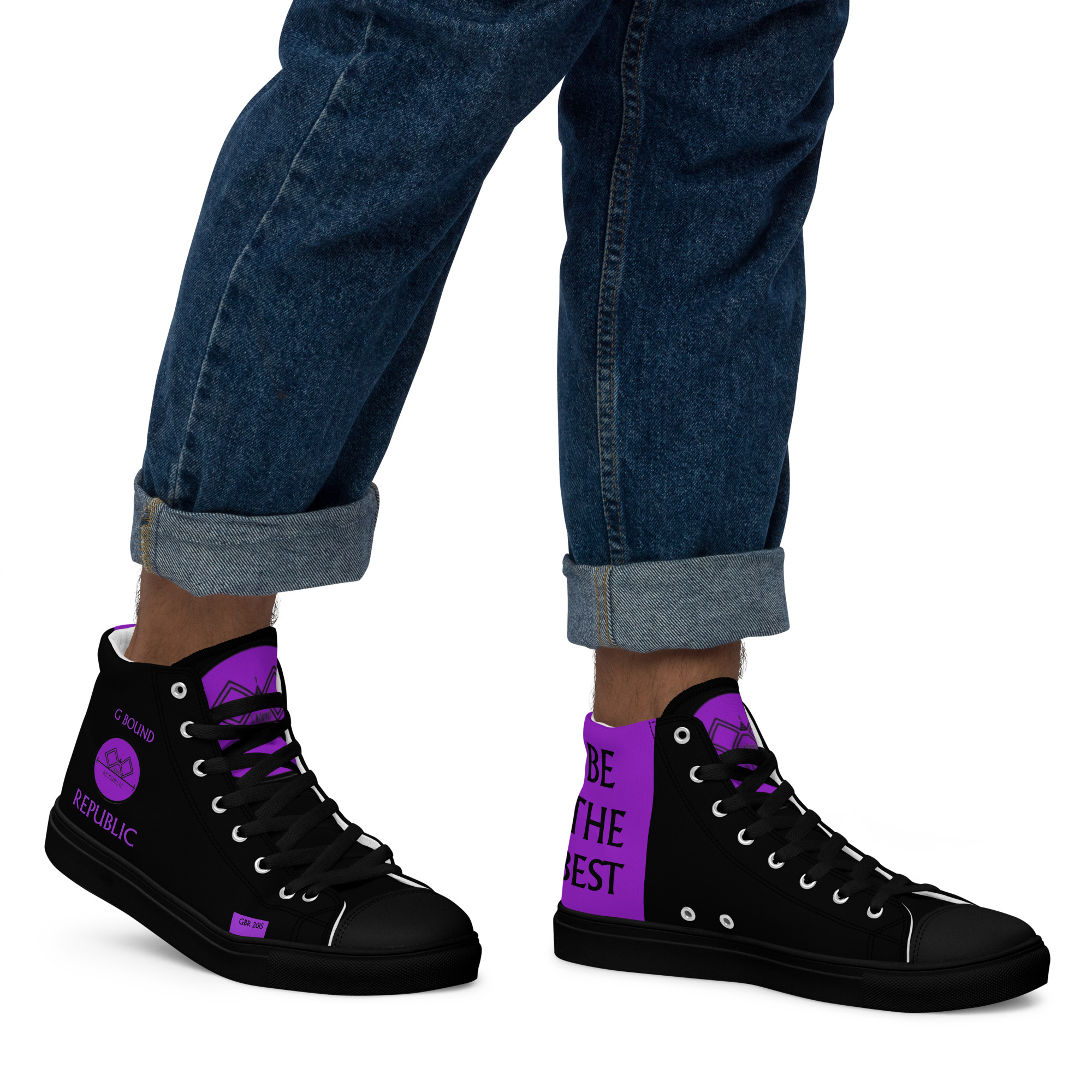 G Bound Republic Purple & Black Men’s High Top Canvas Shoes - Image 22
