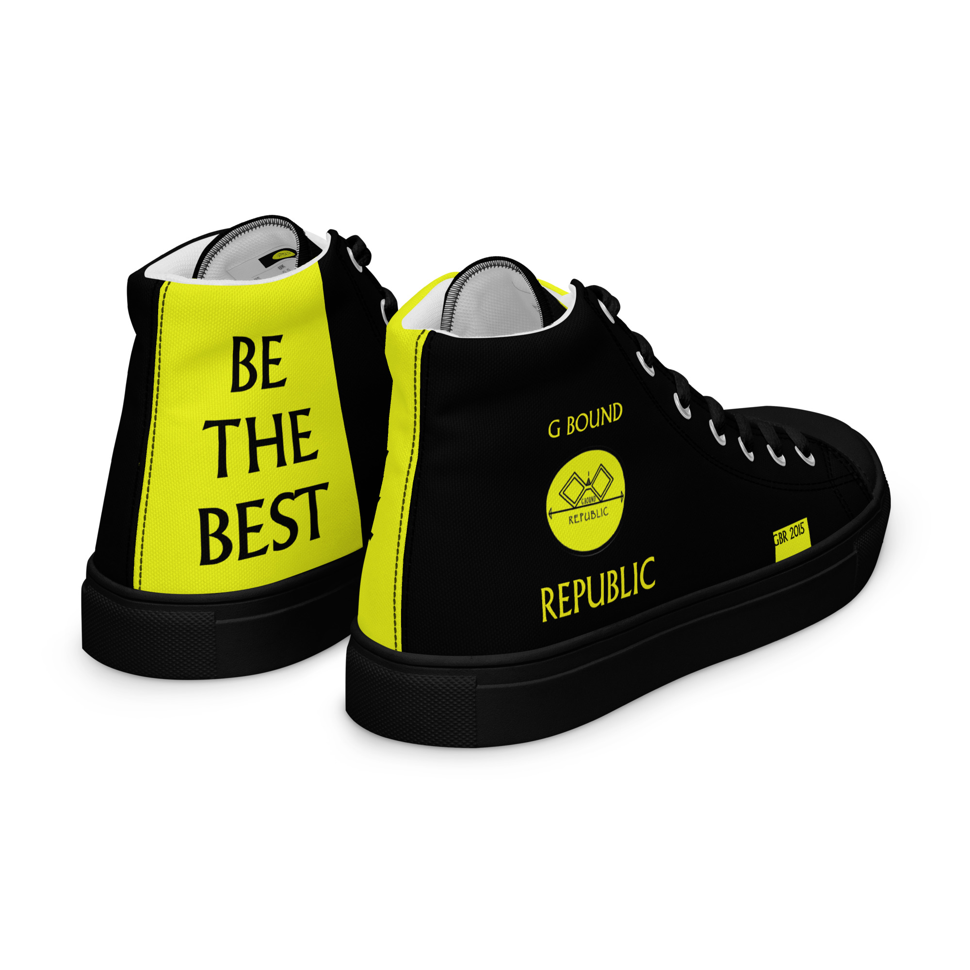 G Bound Republic Yellow & Black Men’s High Top Canvas Shoes - Image 5