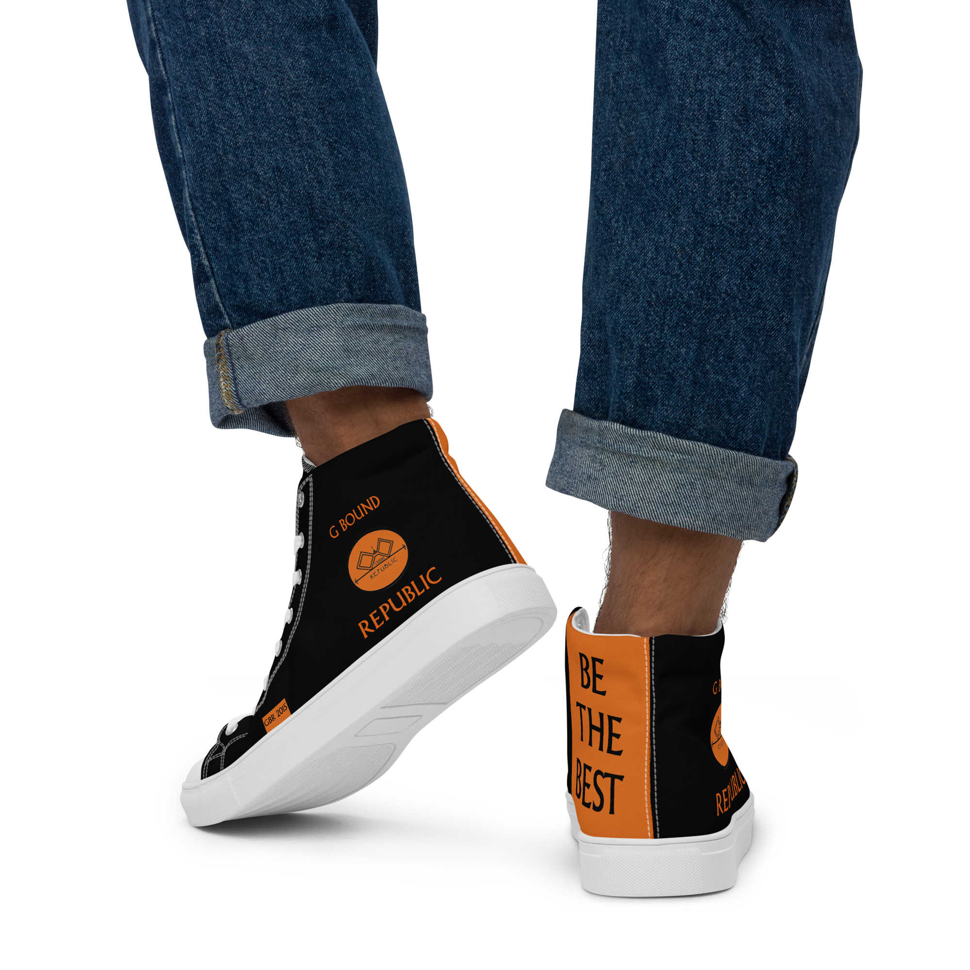 G Bound Republic Orange & Black Men’s High Top Canvas Shoes - Image 12