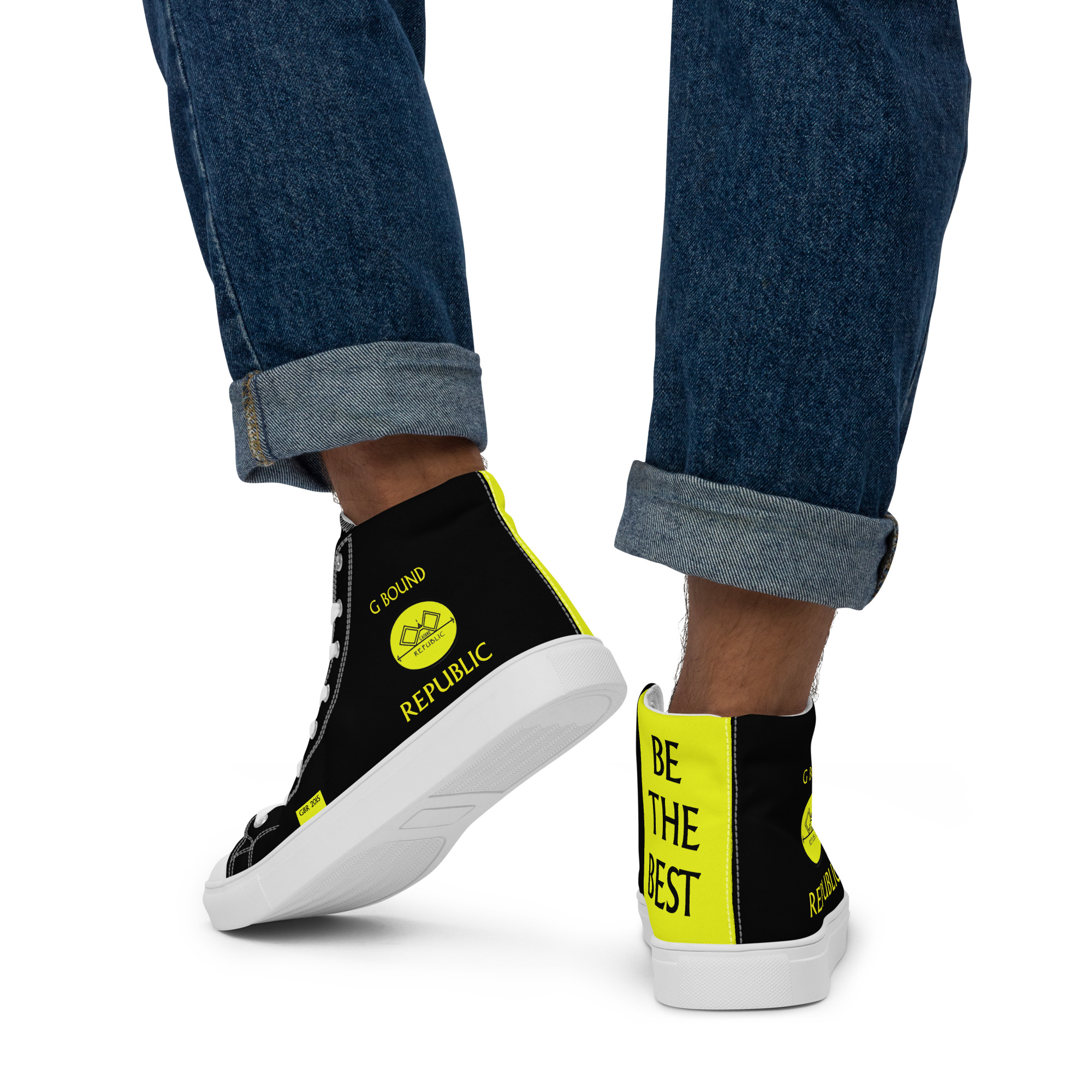 G Bound Republic Yellow & Black Men’s High Top Canvas Shoes - Image 24