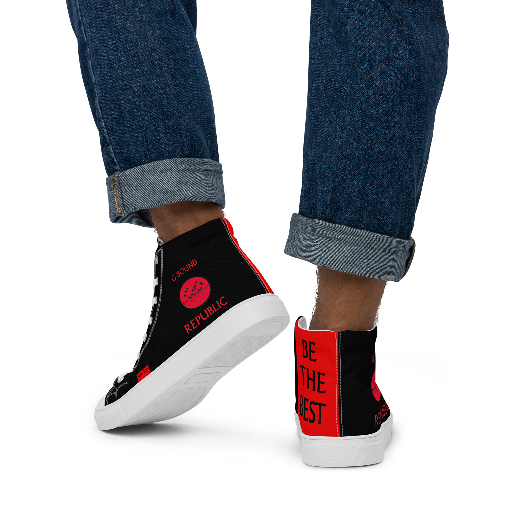 G Bound Republic Red & Black Men’s High Top Canvas Shoes - Image 21