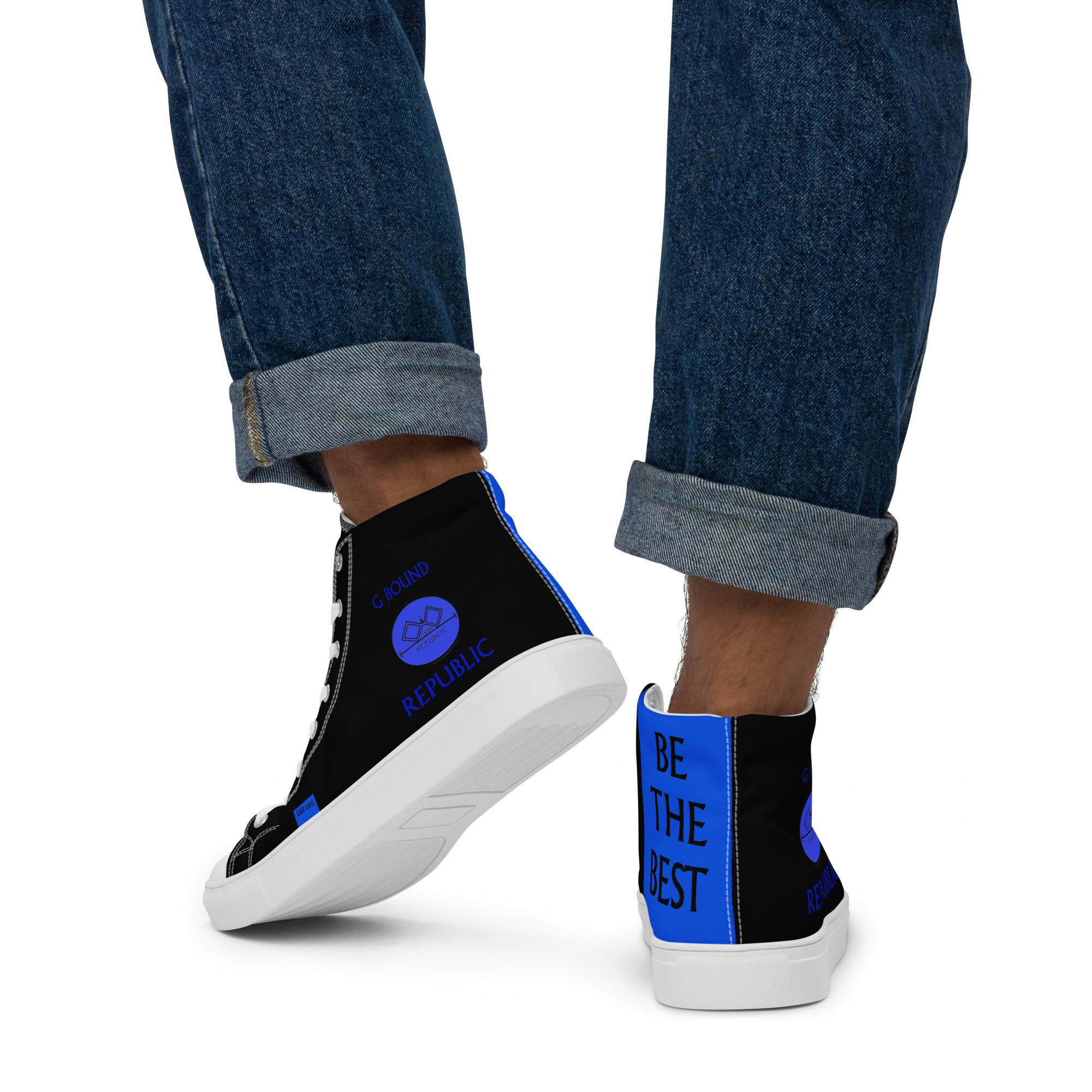 G Bound Republic Blue & Black Men’s High Top Canvas Shoes - Image 23