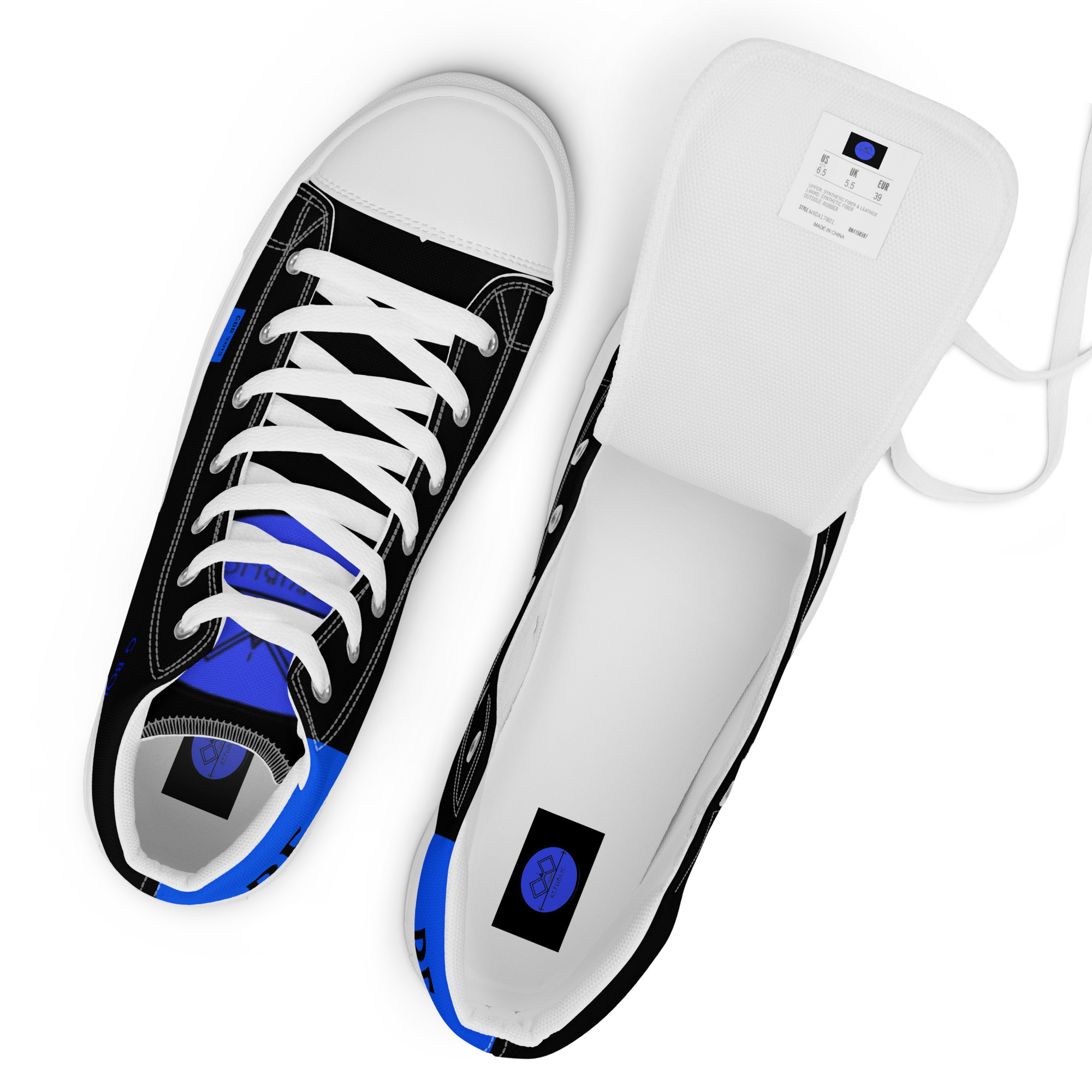 G Bound Republic Blue & Black Men’s High Top Canvas Shoes - Image 15