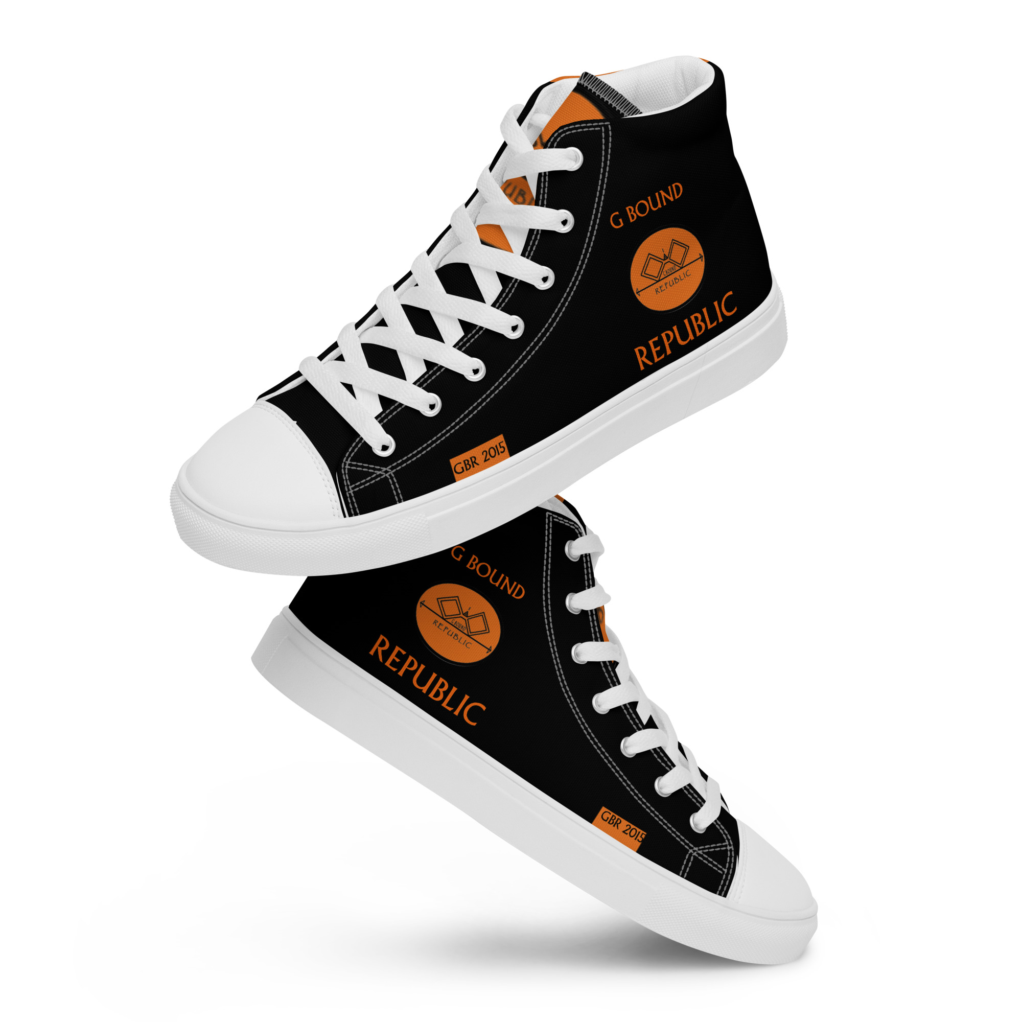 G Bound Republic Orange & Black Men’s High Top Canvas Shoes - Image 13