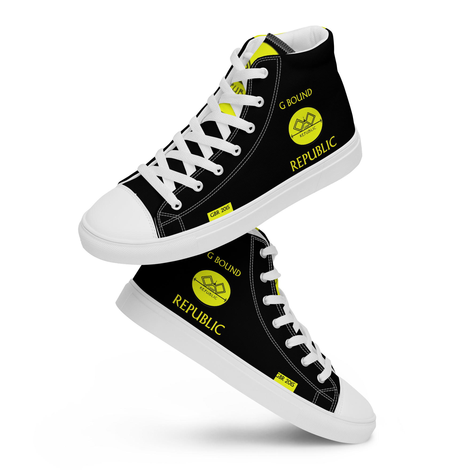 G Bound Republic Yellow & Black Men’s High Top Canvas Shoes - Image 16