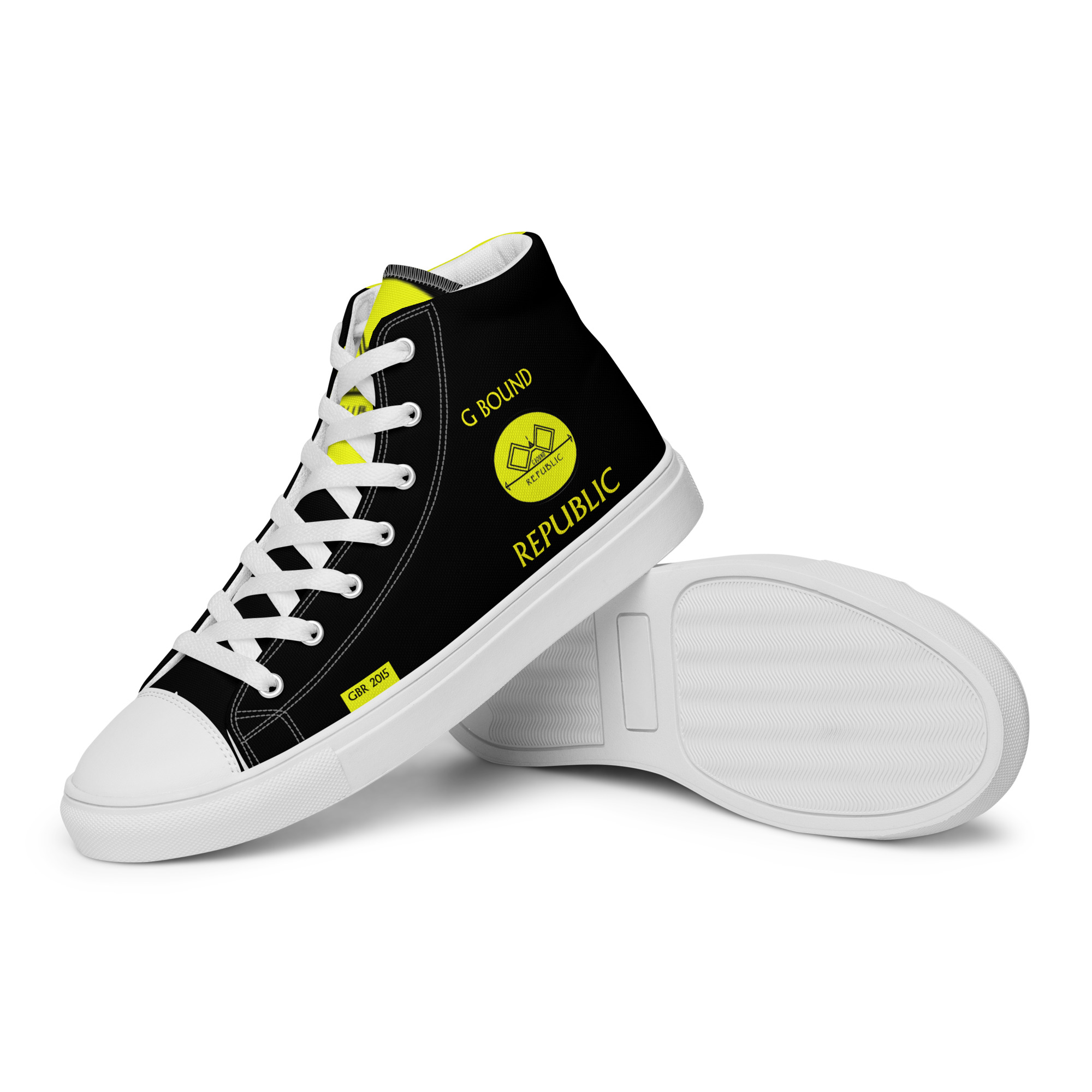 G Bound Republic Yellow & Black Men’s High Top Canvas Shoes - Image 17