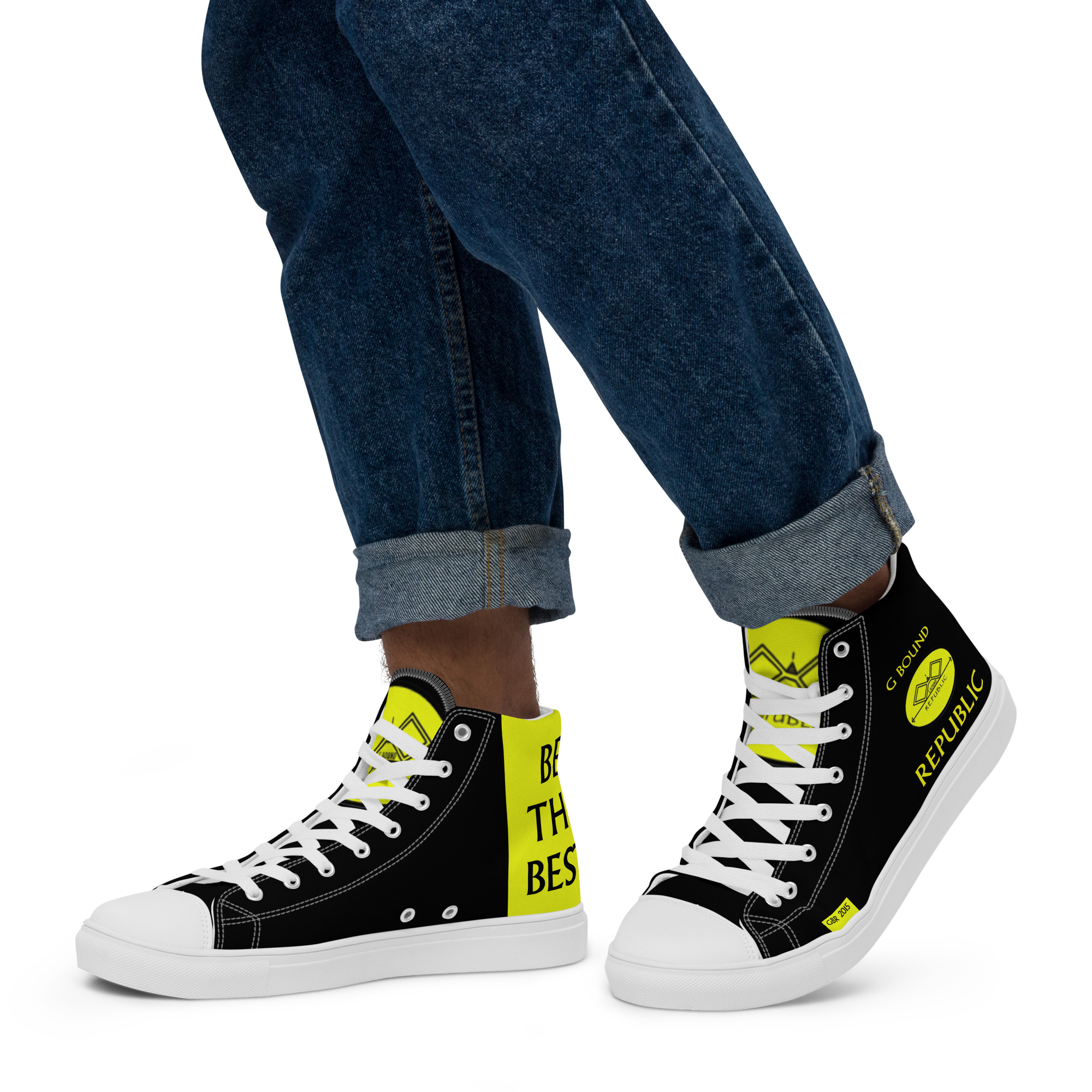 G Bound Republic Yellow & Black Men’s High Top Canvas Shoes - Image 23