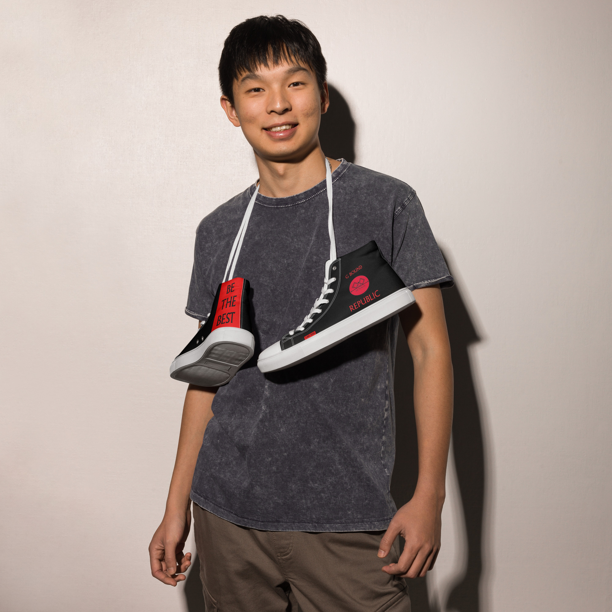 G Bound Republic Red & Black Men’s High Top Canvas Shoes - Image 12