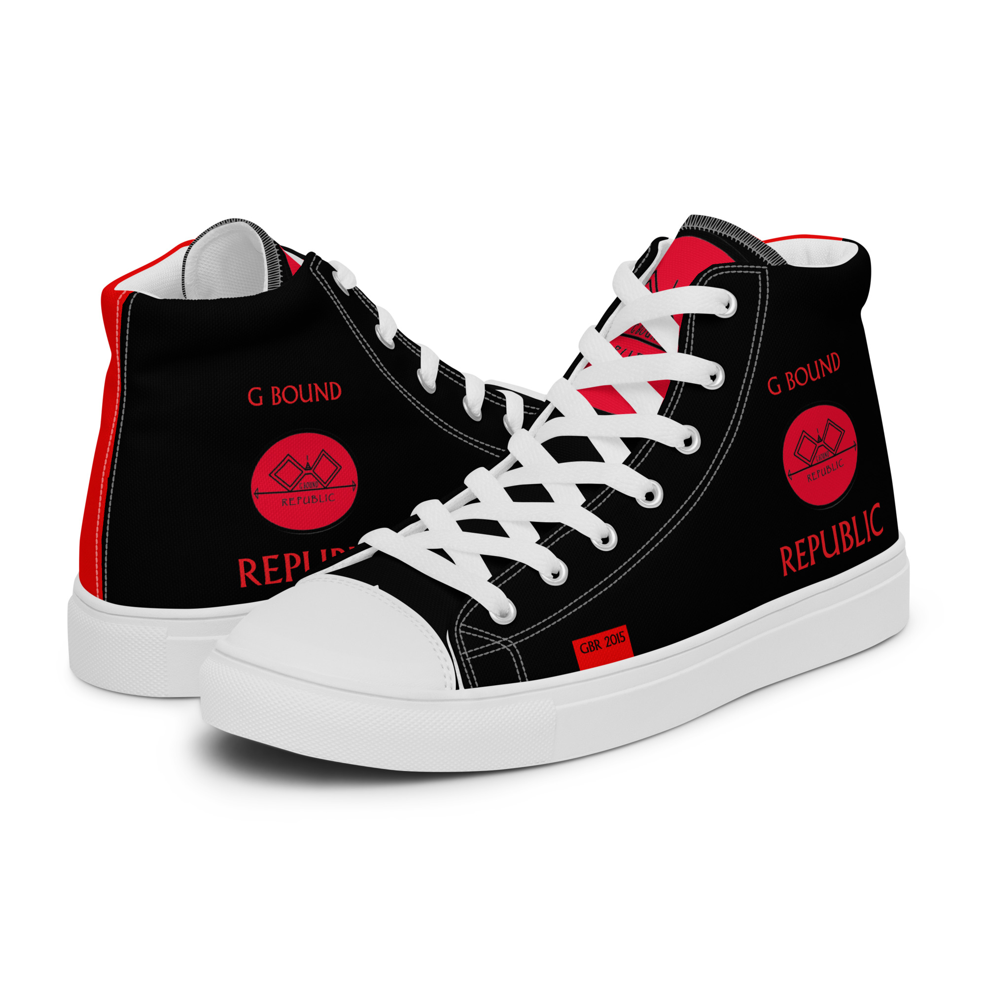 G Bound Republic Red & Black Men’s High Top Canvas Shoes - Image 16