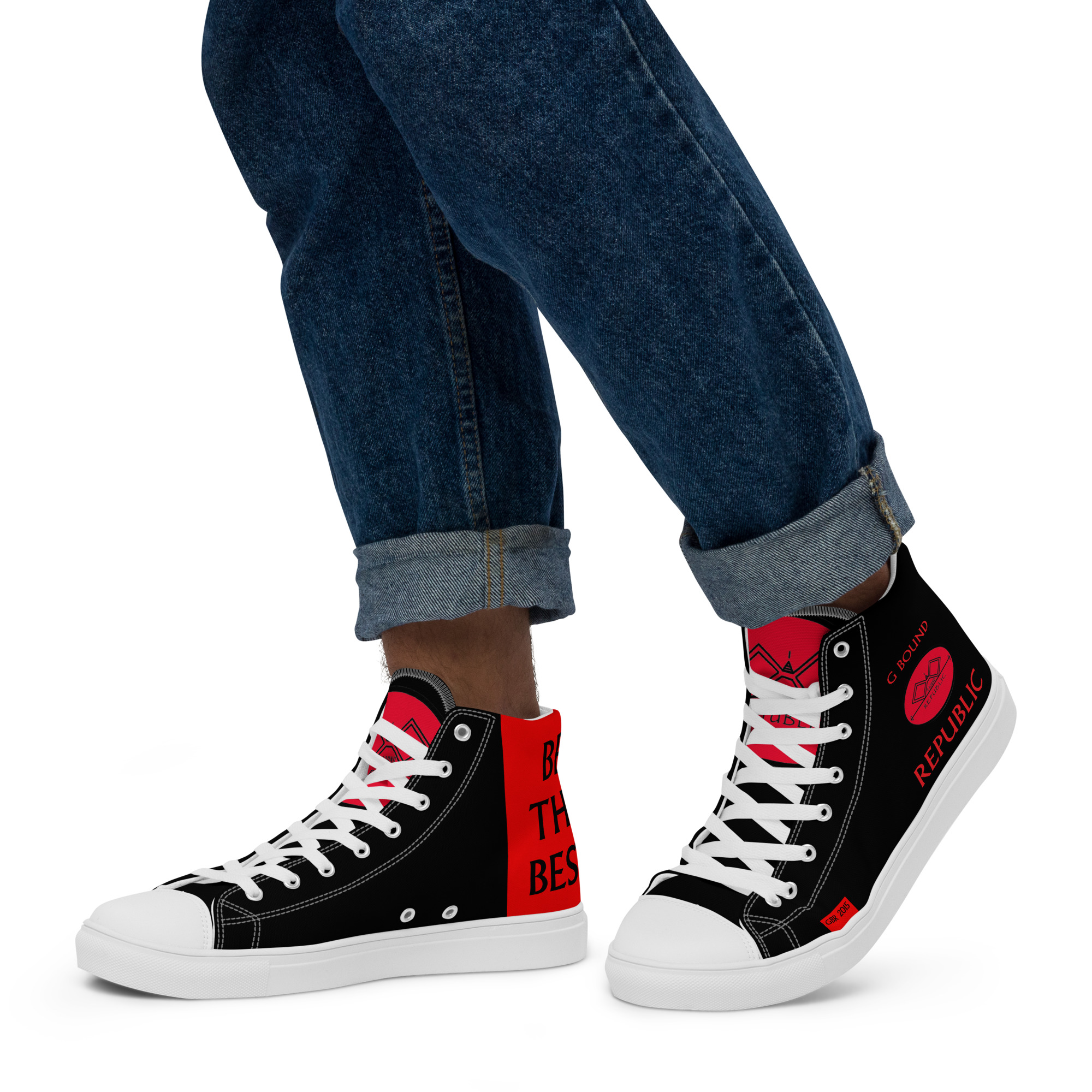 G Bound Republic Red & Black Men’s High Top Canvas Shoes - Image 20