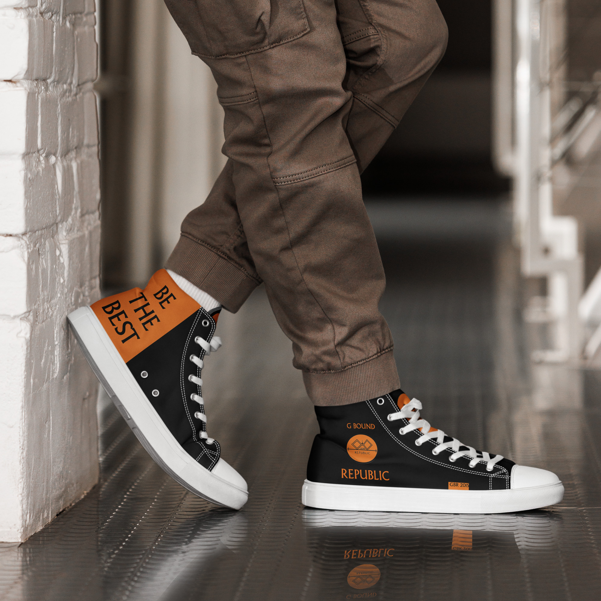 G Bound Republic Orange & Black Men’s High Top Canvas Shoes - Image 20