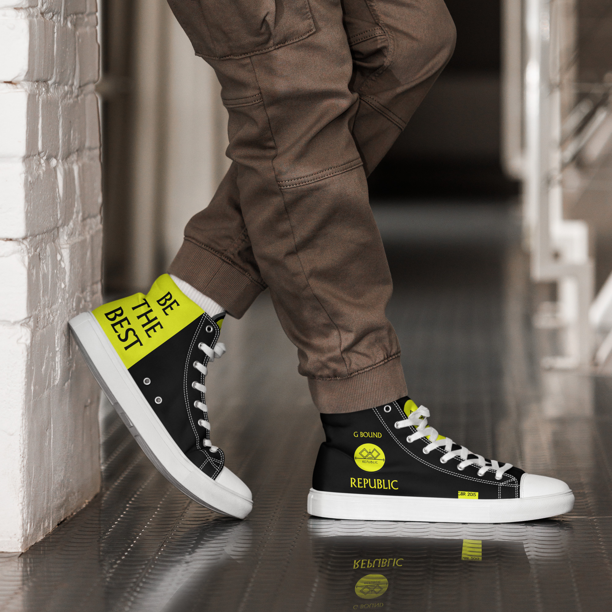 G Bound Republic Yellow & Black Men’s High Top Canvas Shoes - Image 11