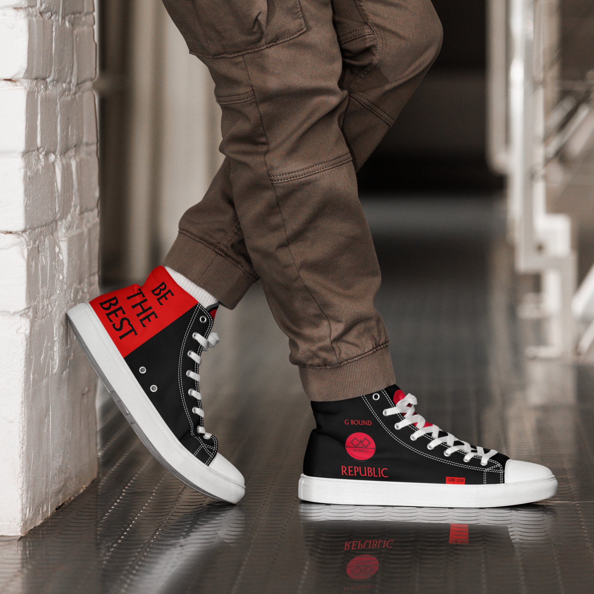 G Bound Republic Red & Black Men’s High Top Canvas Shoes - Image 9