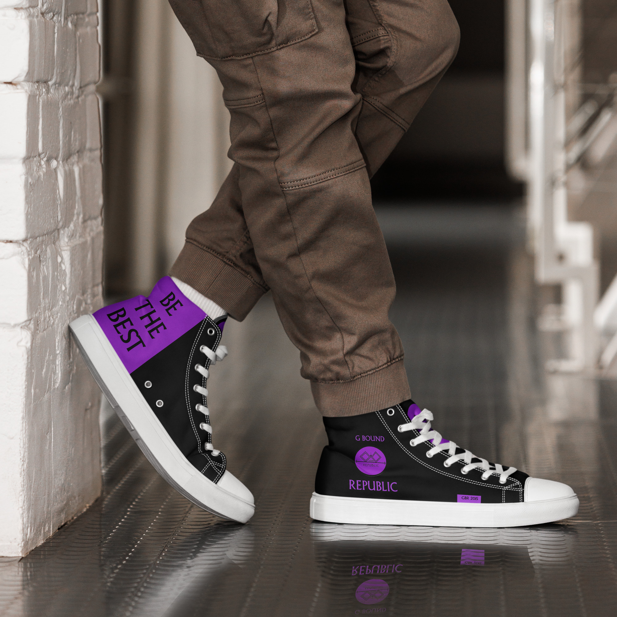 G Bound Republic Purple & Black Men’s High Top Canvas Shoes - Image 13