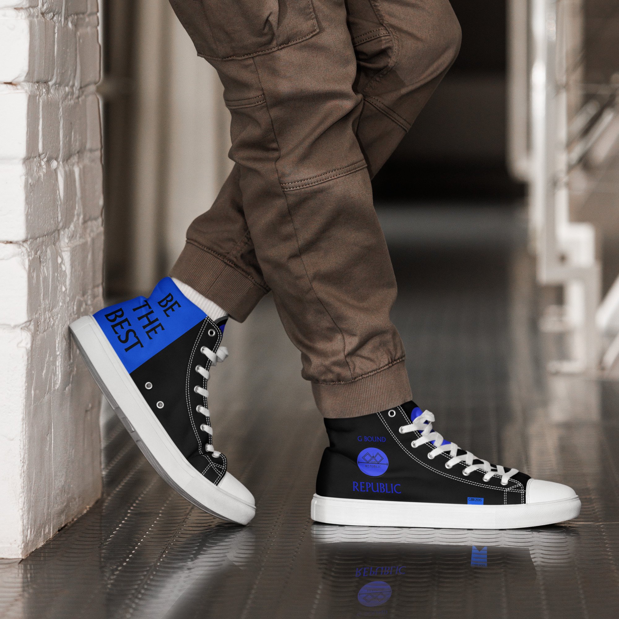 G Bound Republic Blue & Black Men’s High Top Canvas Shoes - Image 11