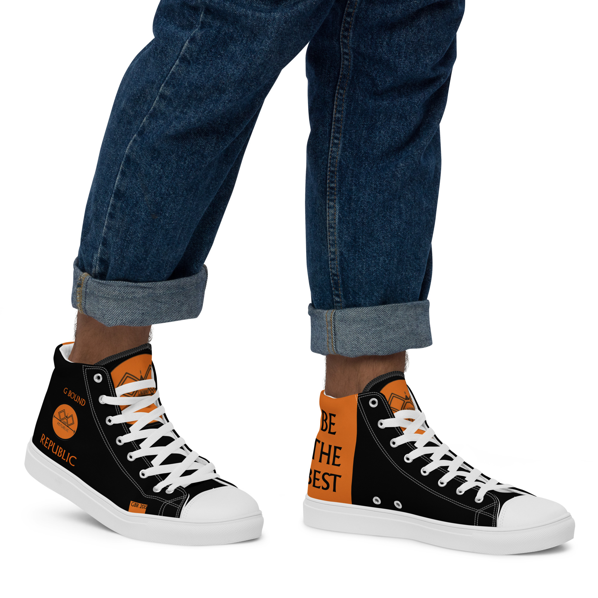 G Bound Republic Orange & Black Men’s High Top Canvas Shoes - Image 10