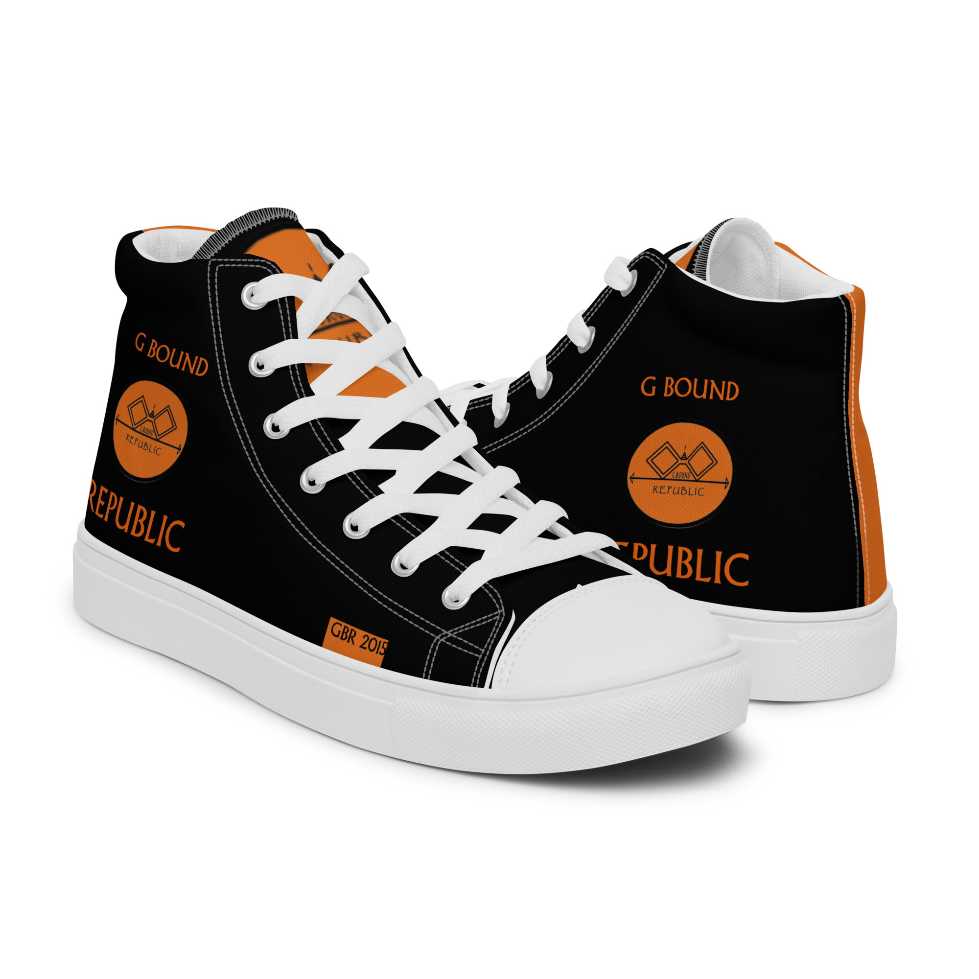 G Bound Republic Orange & Black Men’s High Top Canvas Shoes - Image 15