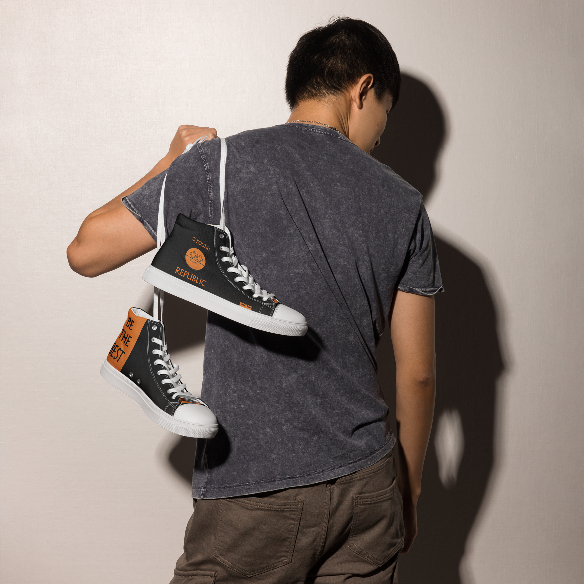 G Bound Republic Orange & Black Men’s High Top Canvas Shoes - Image 19