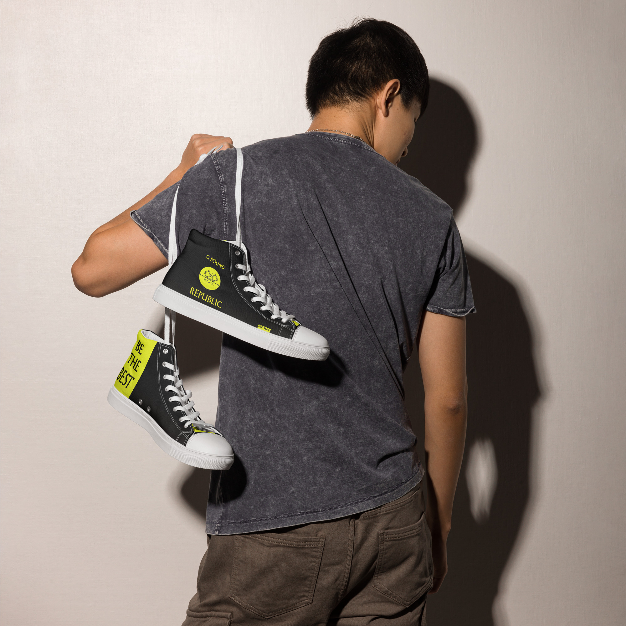 G Bound Republic Yellow & Black Men’s High Top Canvas Shoes - Image 12