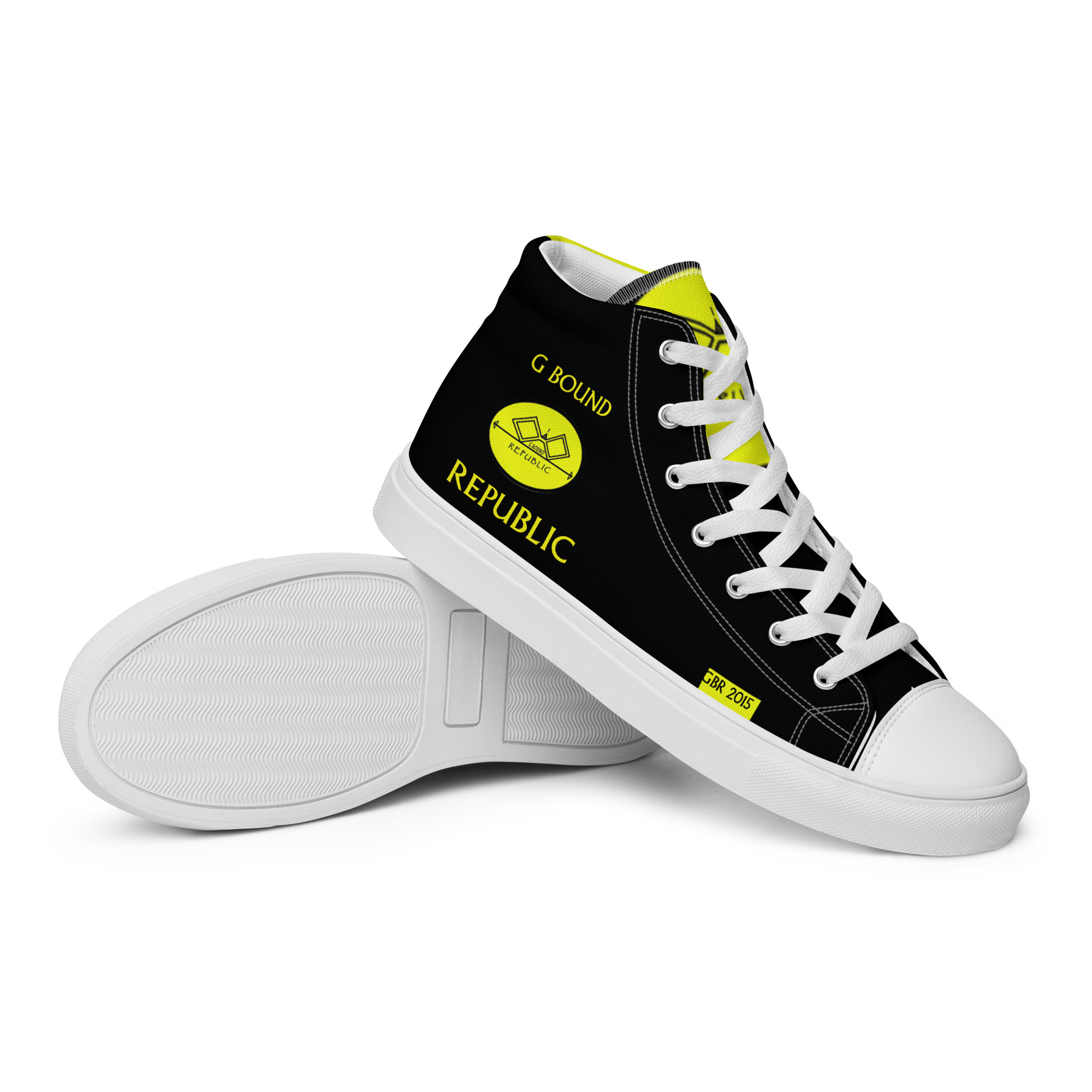 G Bound Republic Yellow & Black Men’s High Top Canvas Shoes - Image 13