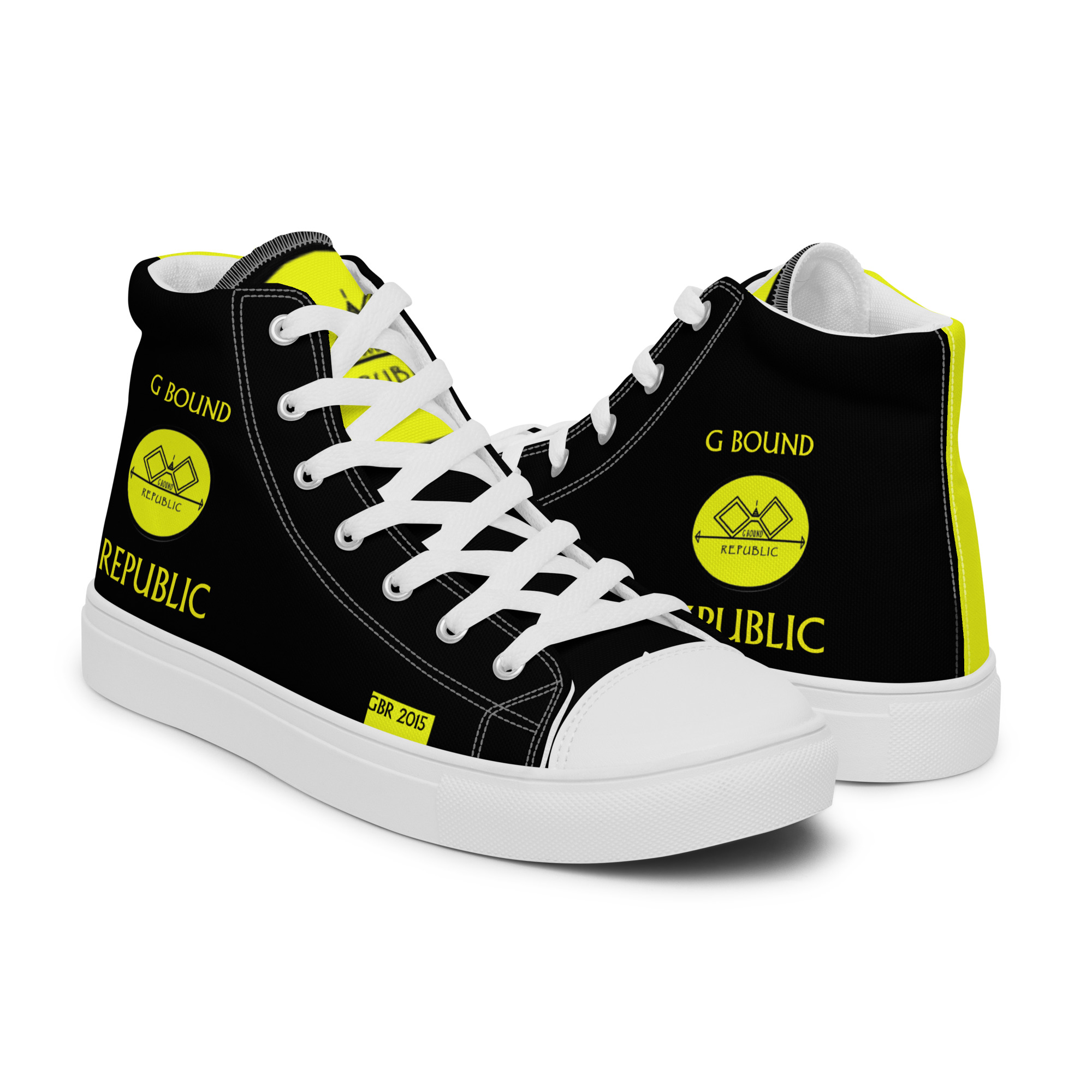 G Bound Republic Yellow & Black Men’s High Top Canvas Shoes - Image 19