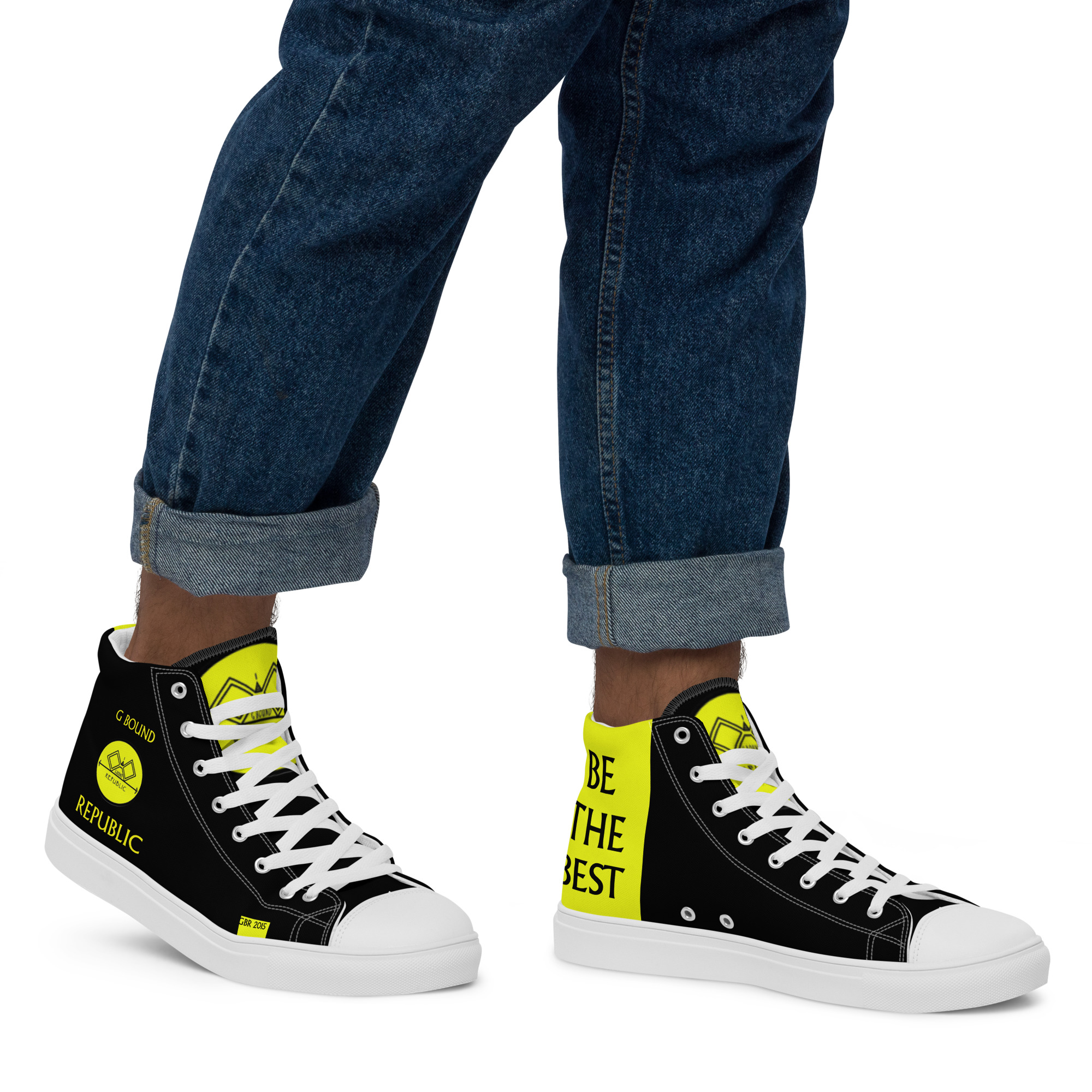 G Bound Republic Yellow & Black Men’s High Top Canvas Shoes - Image 25