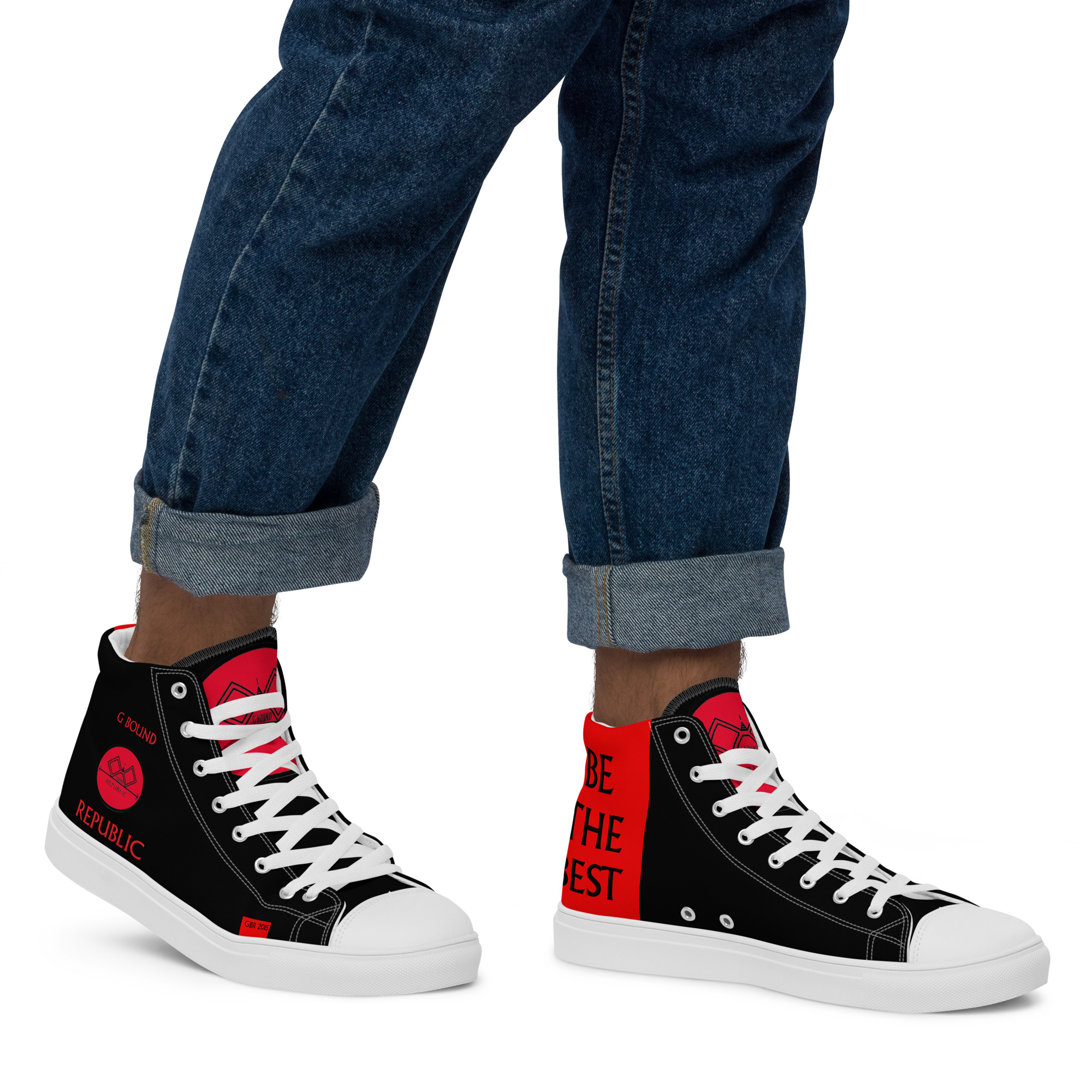 G Bound Republic Red & Black Men’s High Top Canvas Shoes - Image 22