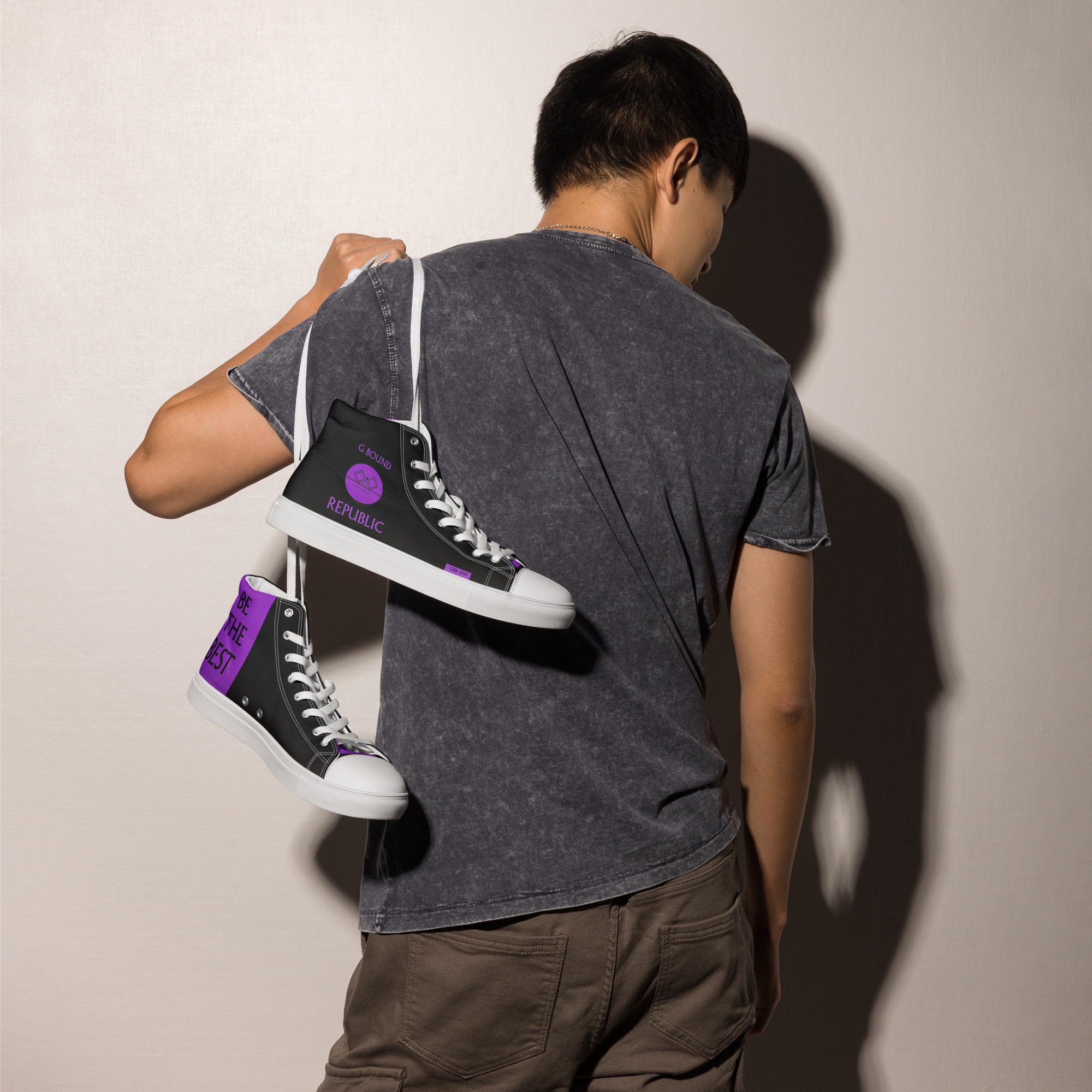 G Bound Republic Purple & Black Men’s High Top Canvas Shoes - Image 14