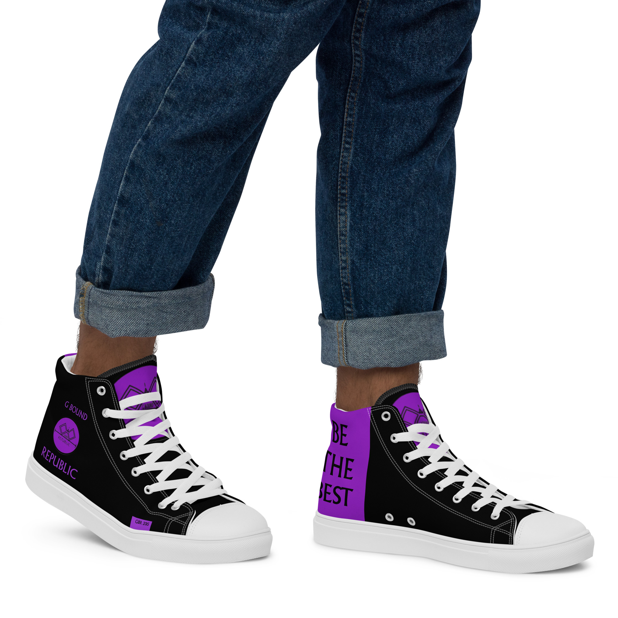 G Bound Republic Purple & Black Men’s High Top Canvas Shoes - Image 25