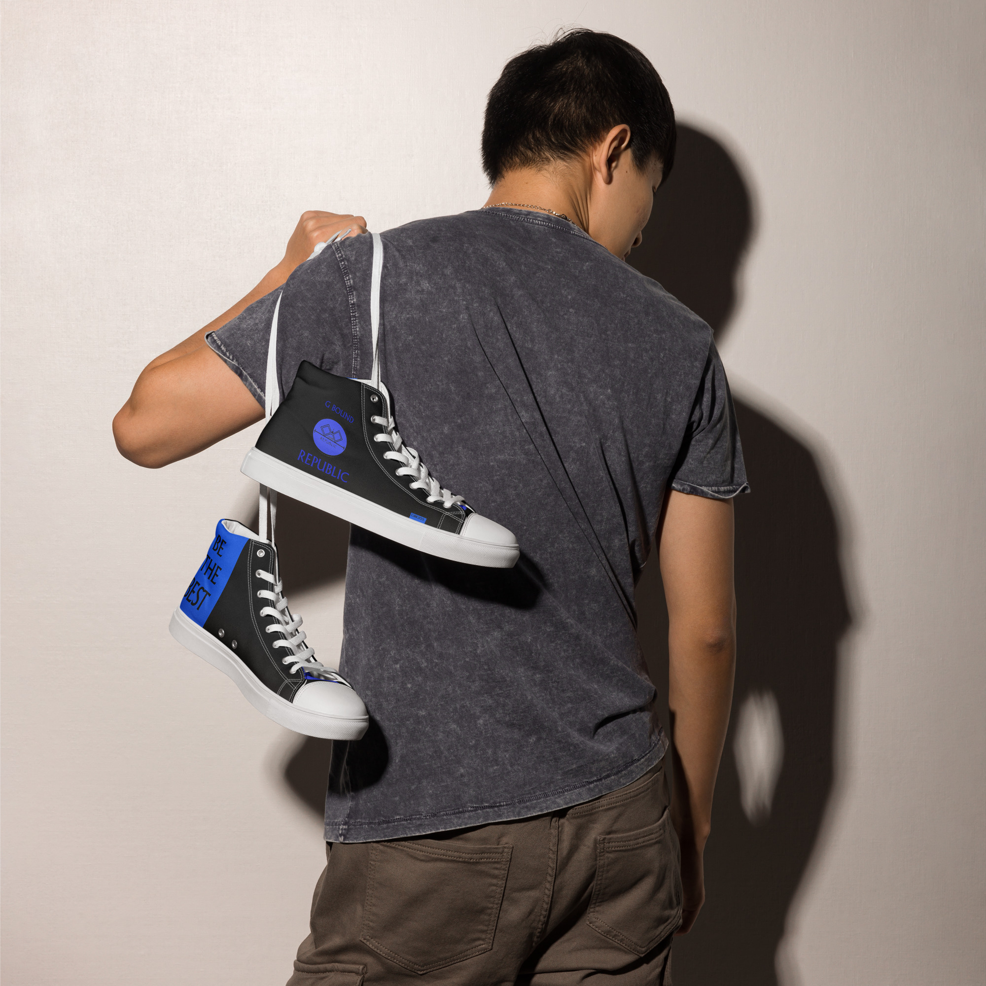 G Bound Republic Blue & Black Men’s High Top Canvas Shoes - Image 12