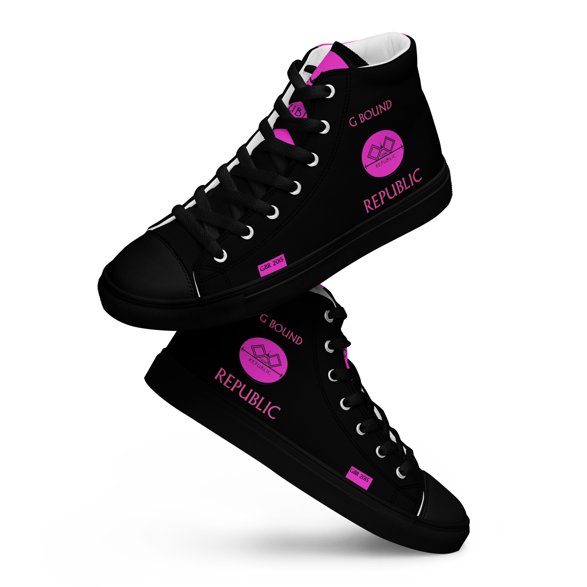 G Bound Republic Pink & Black Women’s High Top Canvas Shoes - Image 9