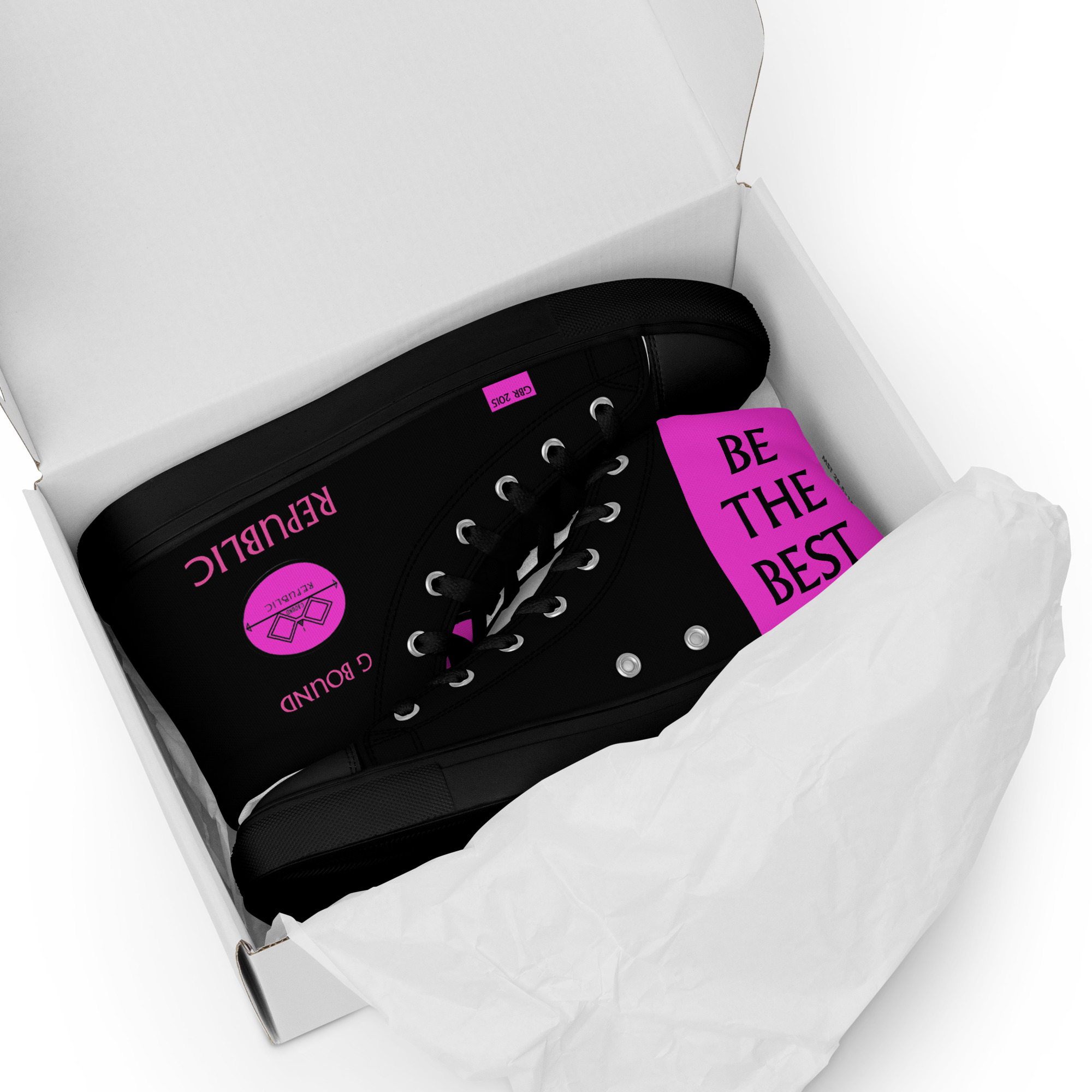 G Bound Republic Pink & Black Women’s High Top Canvas Shoes - Image 11