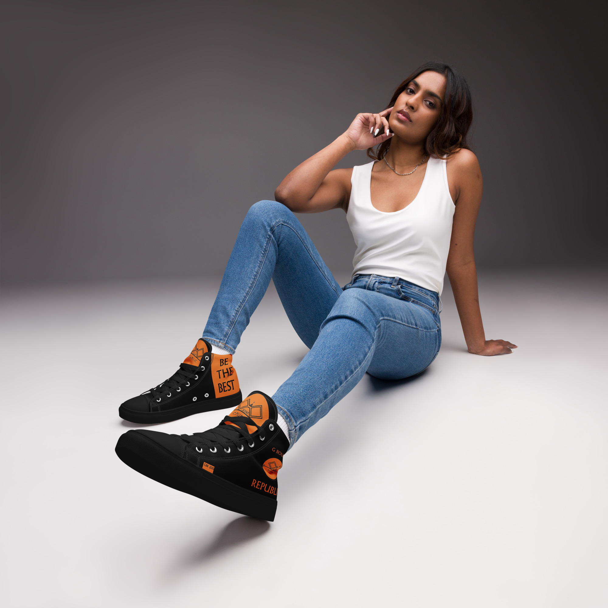 G Bound Republic Orange & Black Women’s High Top Canvas Shoes - Image 2