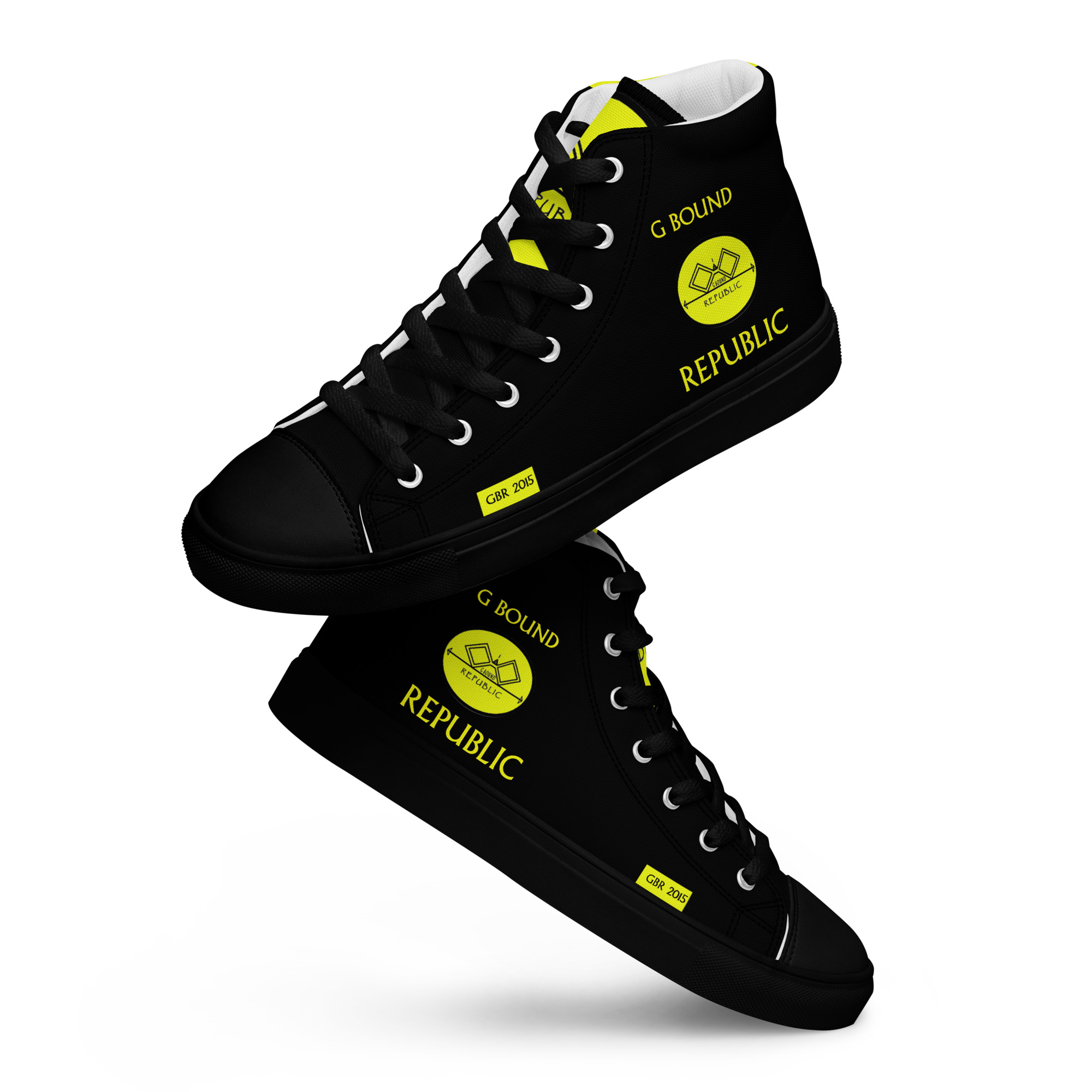 G Bound Republic Yellow & Black Women’s High Top Canvas Shoes - Image 8