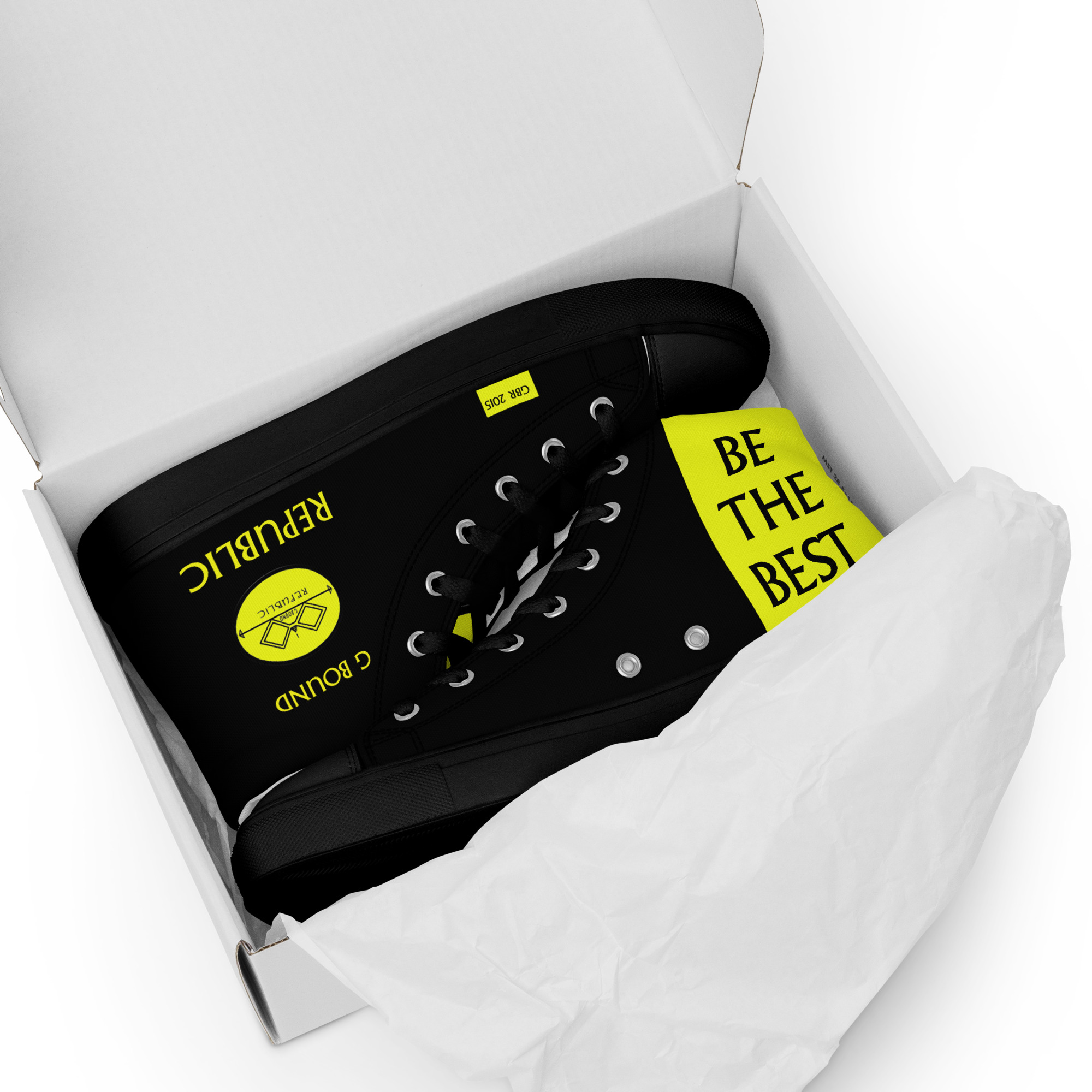 G Bound Republic Yellow & Black Women’s High Top Canvas Shoes - Image 9