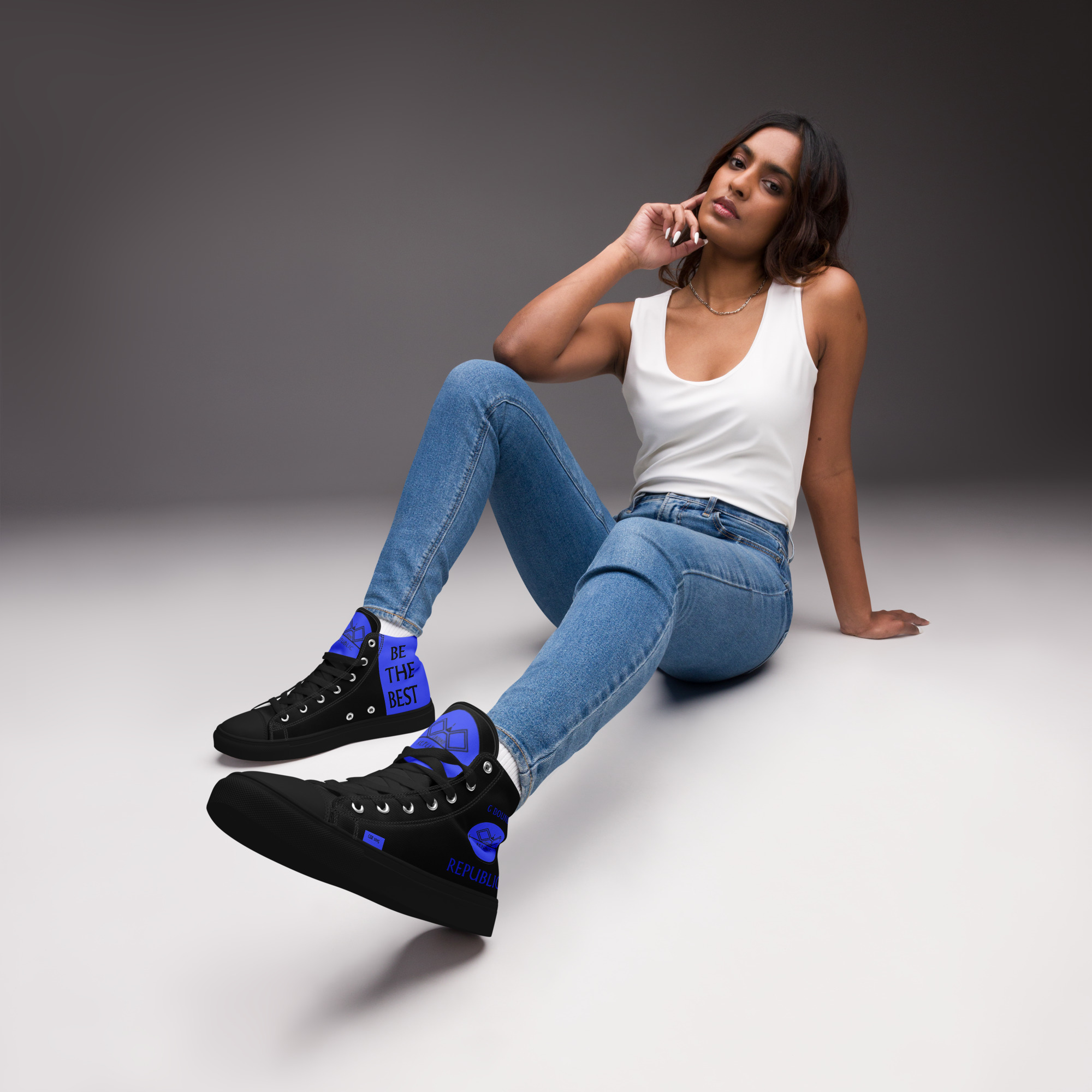 G Bound Republic Blue & Black Women’s High Top Canvas Shoes - Image 2