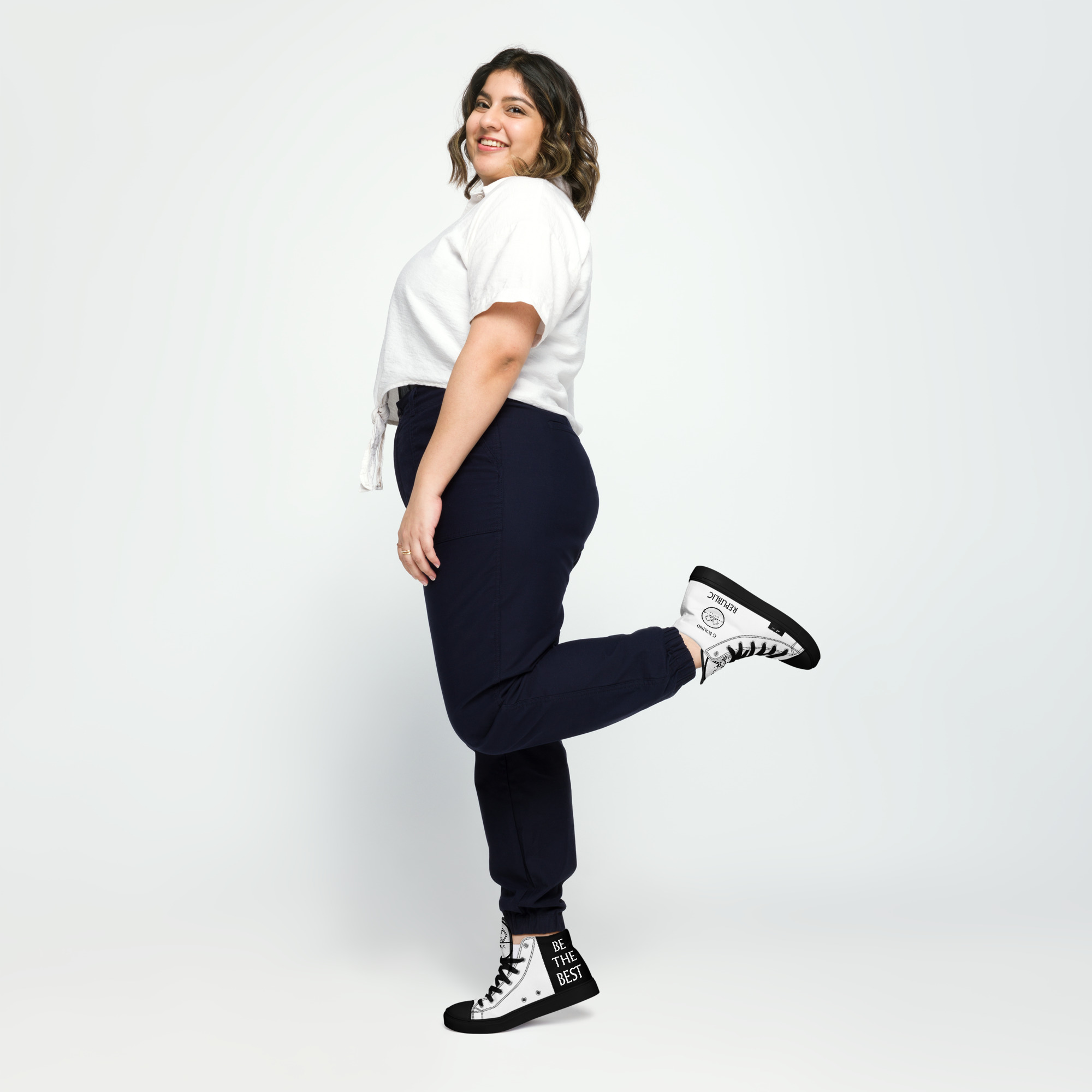 G Bound Republic White Women’s High Top Canvas Shoes