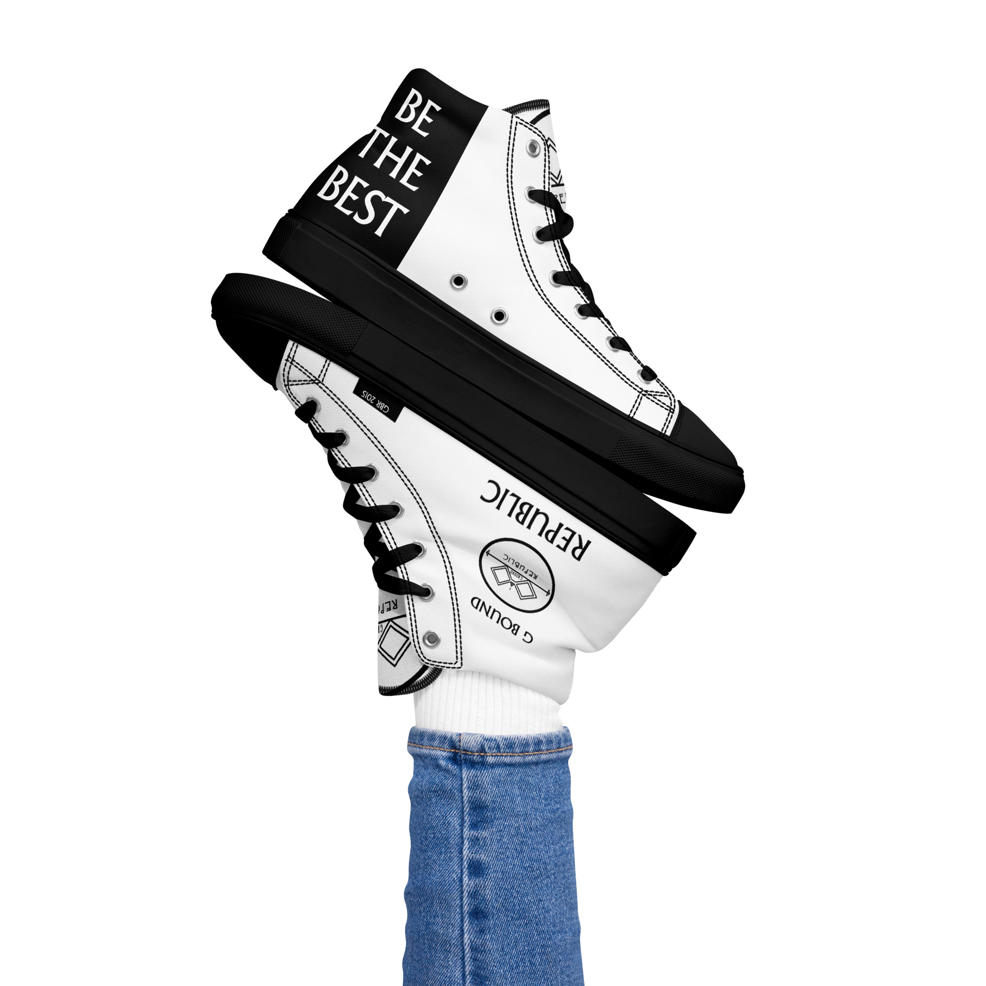 G Bound Republic White Women’s High Top Canvas Shoes - Image 3