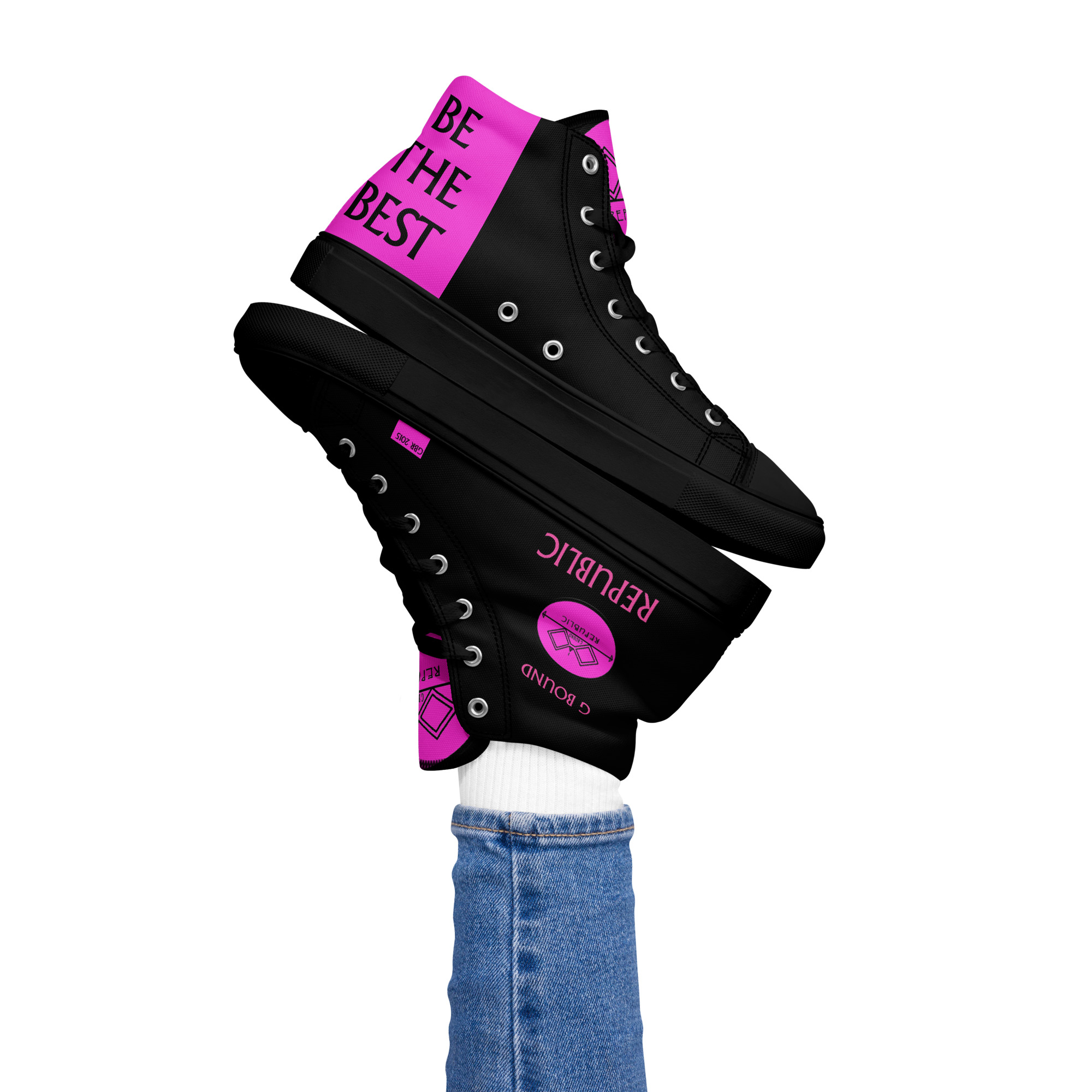 G Bound Republic Pink & Black Women’s High Top Canvas Shoes - Image 2