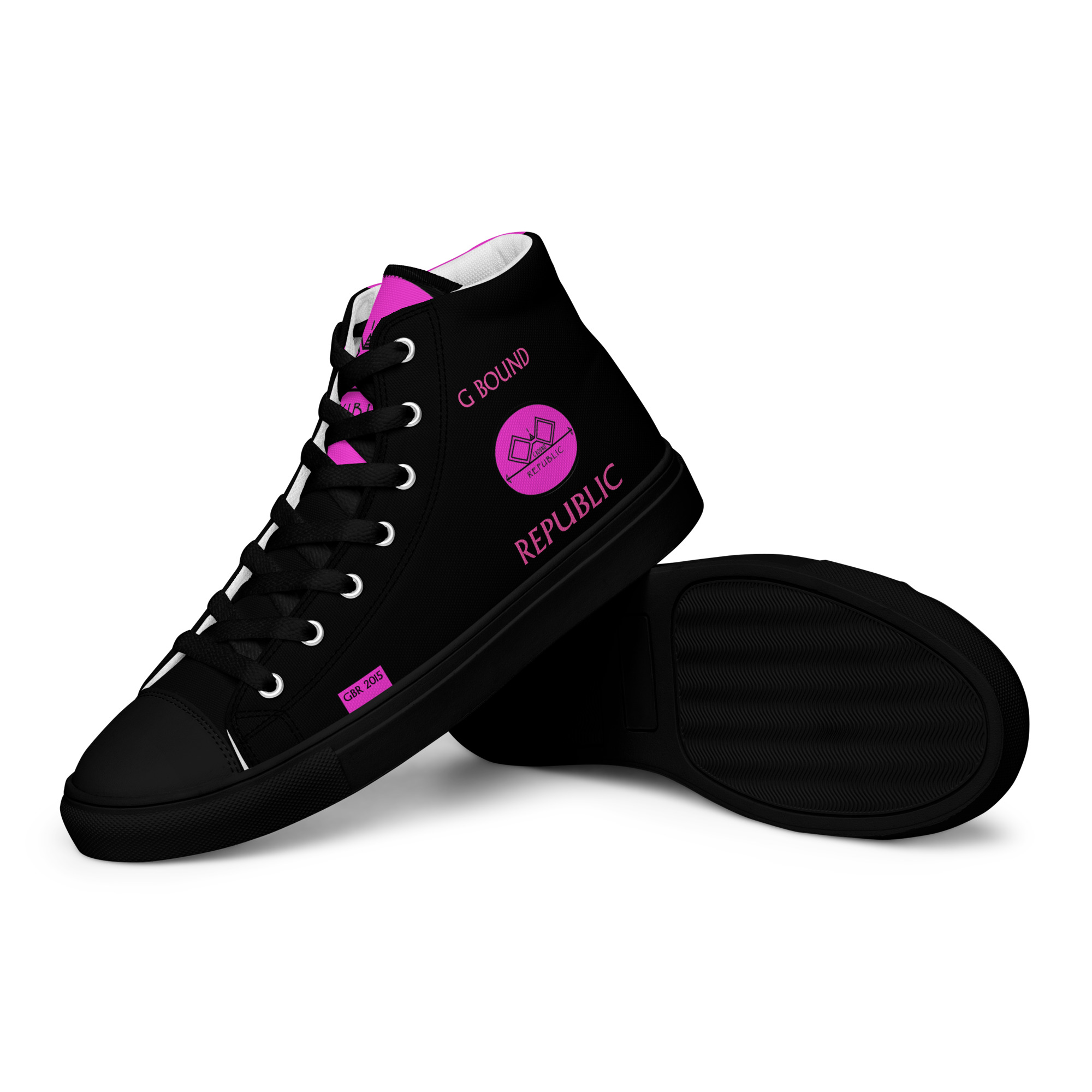 G Bound Republic Pink & Black Women’s High Top Canvas Shoes - Image 8